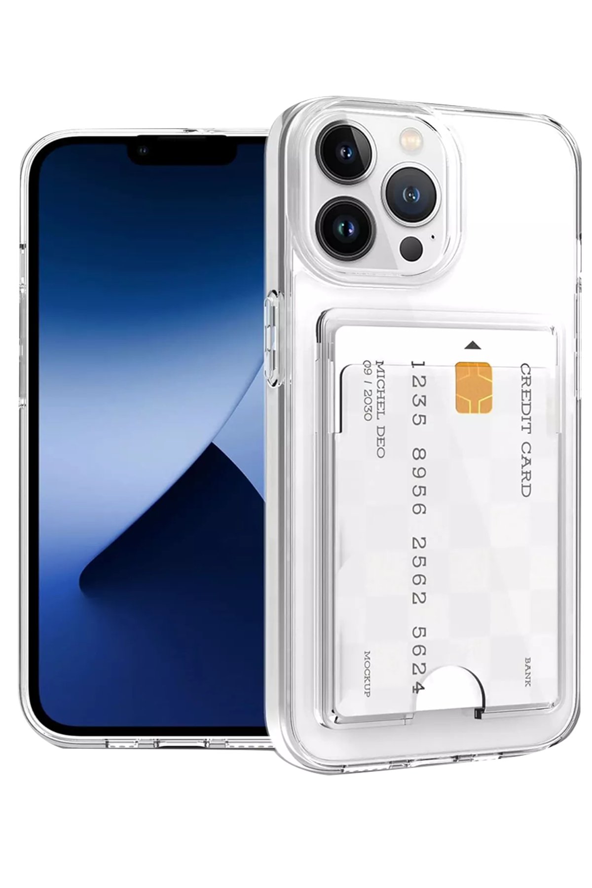 Newface iPhone 14 Pro Max Kılıf Kart Şeffaf Silikon - Şeffaf