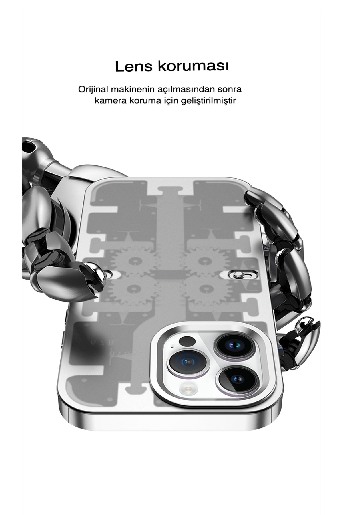 Newface iPhone 14 Pro Max Kılıf Razer Lensli Silikon - Gümüş