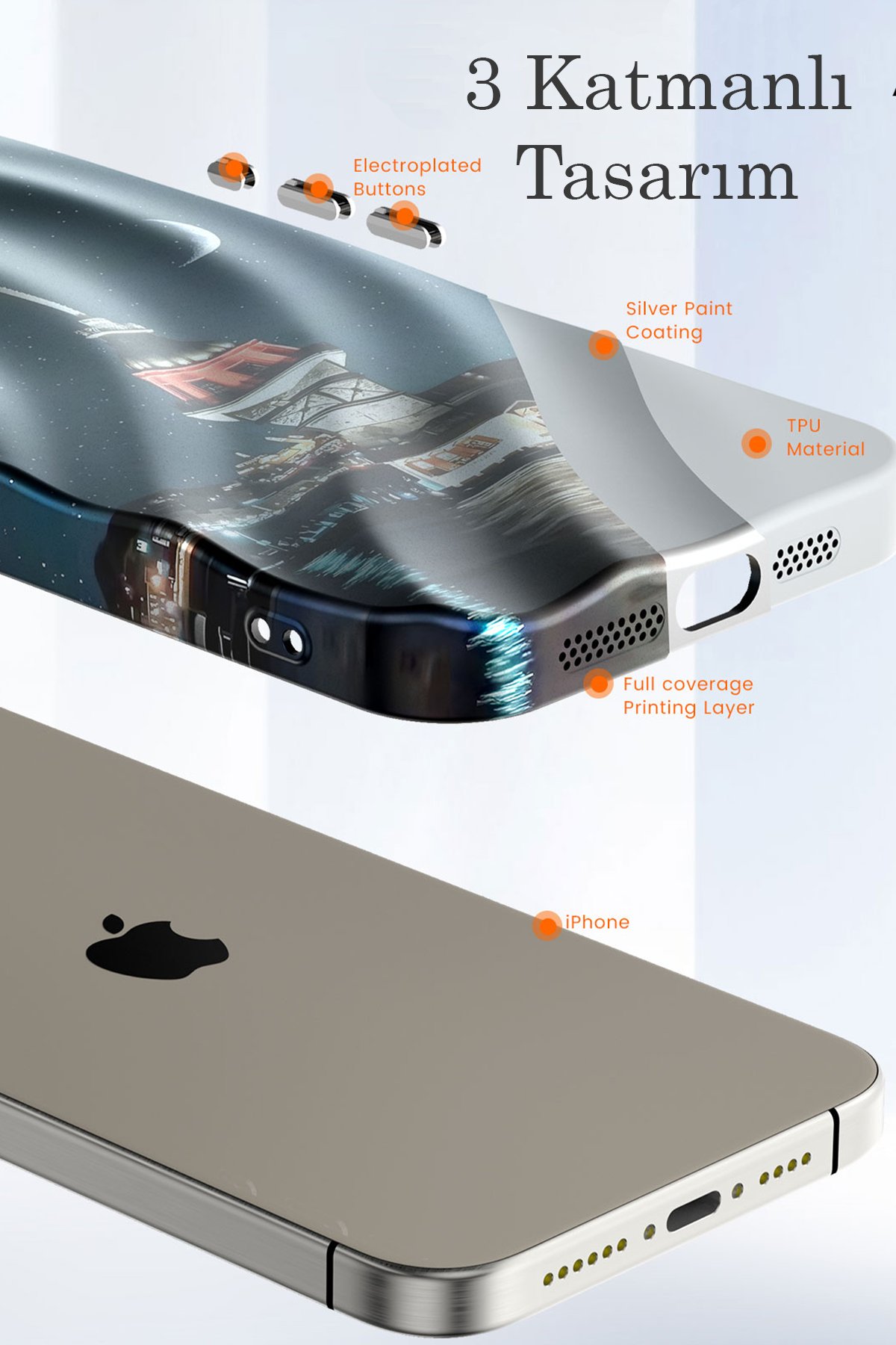 Newface iPhone 15 Pro Kılıf Nano içi Kadife Silikon - Turuncu