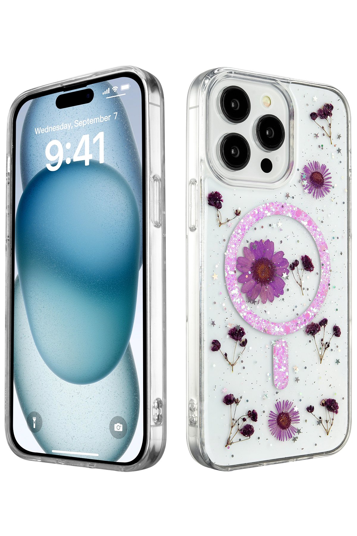 Newface iPhone 15 Pro Kılıf Daisy Simli Magsafe Kapak - Gold