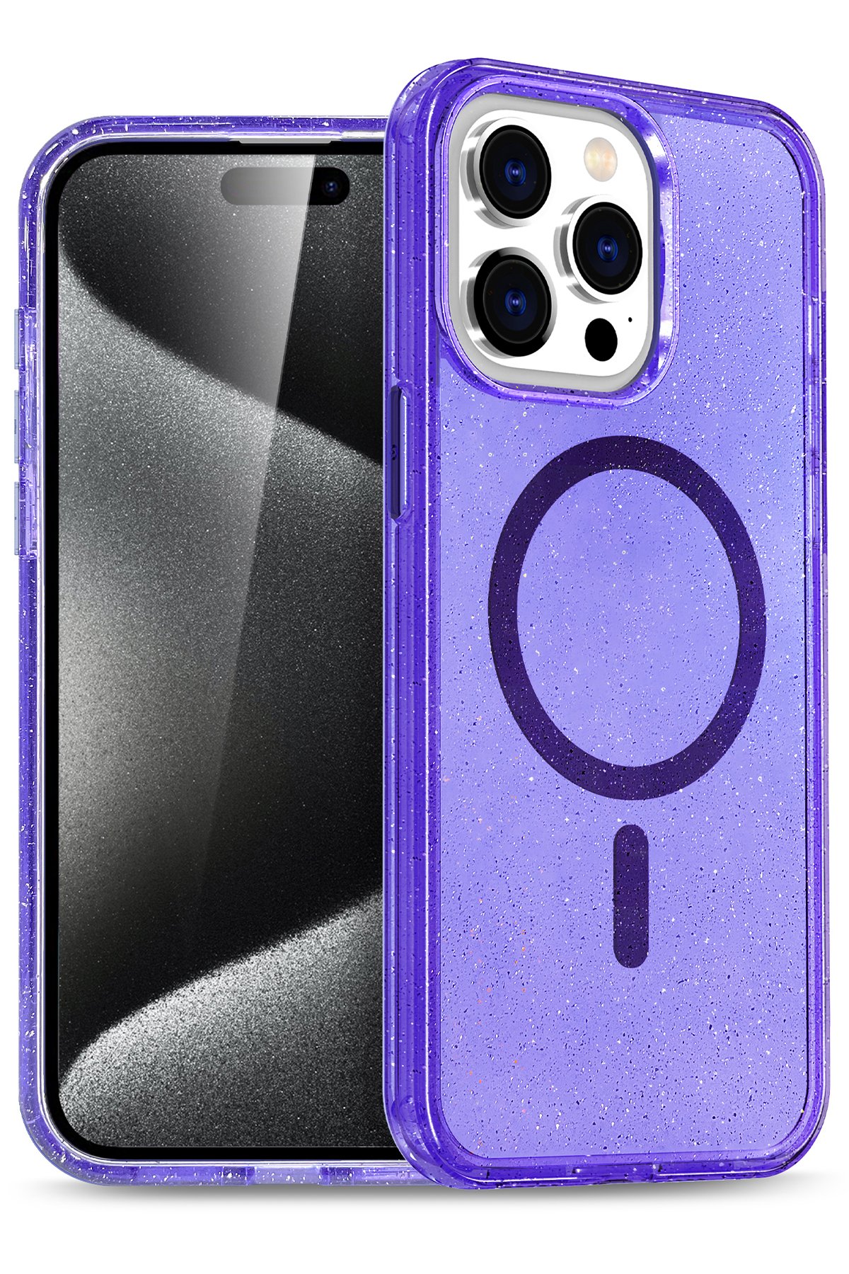 Newface iPhone 15 Pro Kılıf Joke Simli Magneticsafe Kılıf - Derin Mor