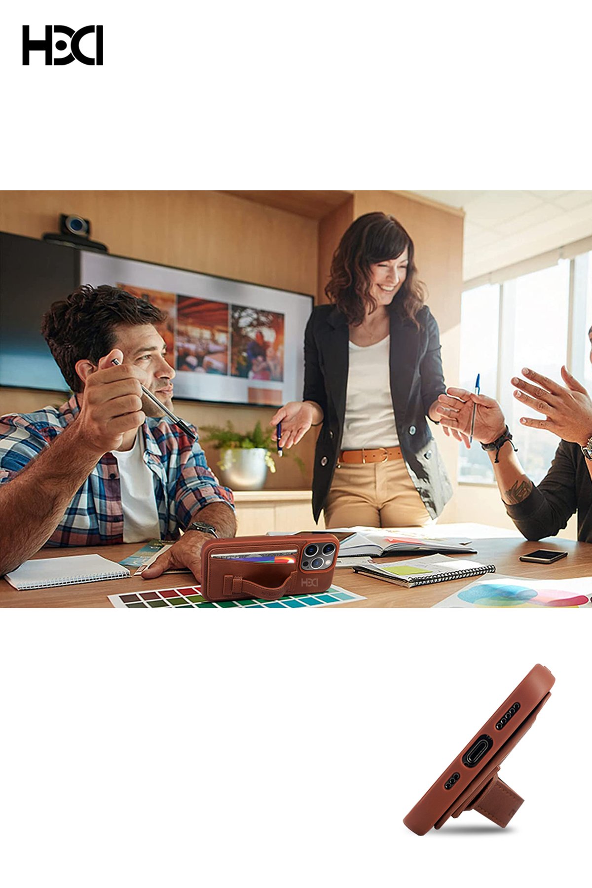 HDD iPhone 15 Pro Kılıf HD Deri Kartvizitli Kapak - Yeşil