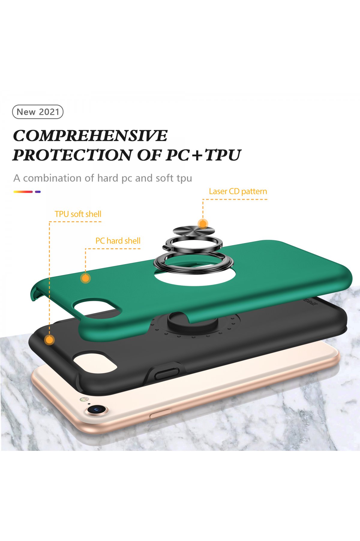 Newface iPhone 7 Kılıf Sofya Yüzüklü Silikon Kapak - Gold