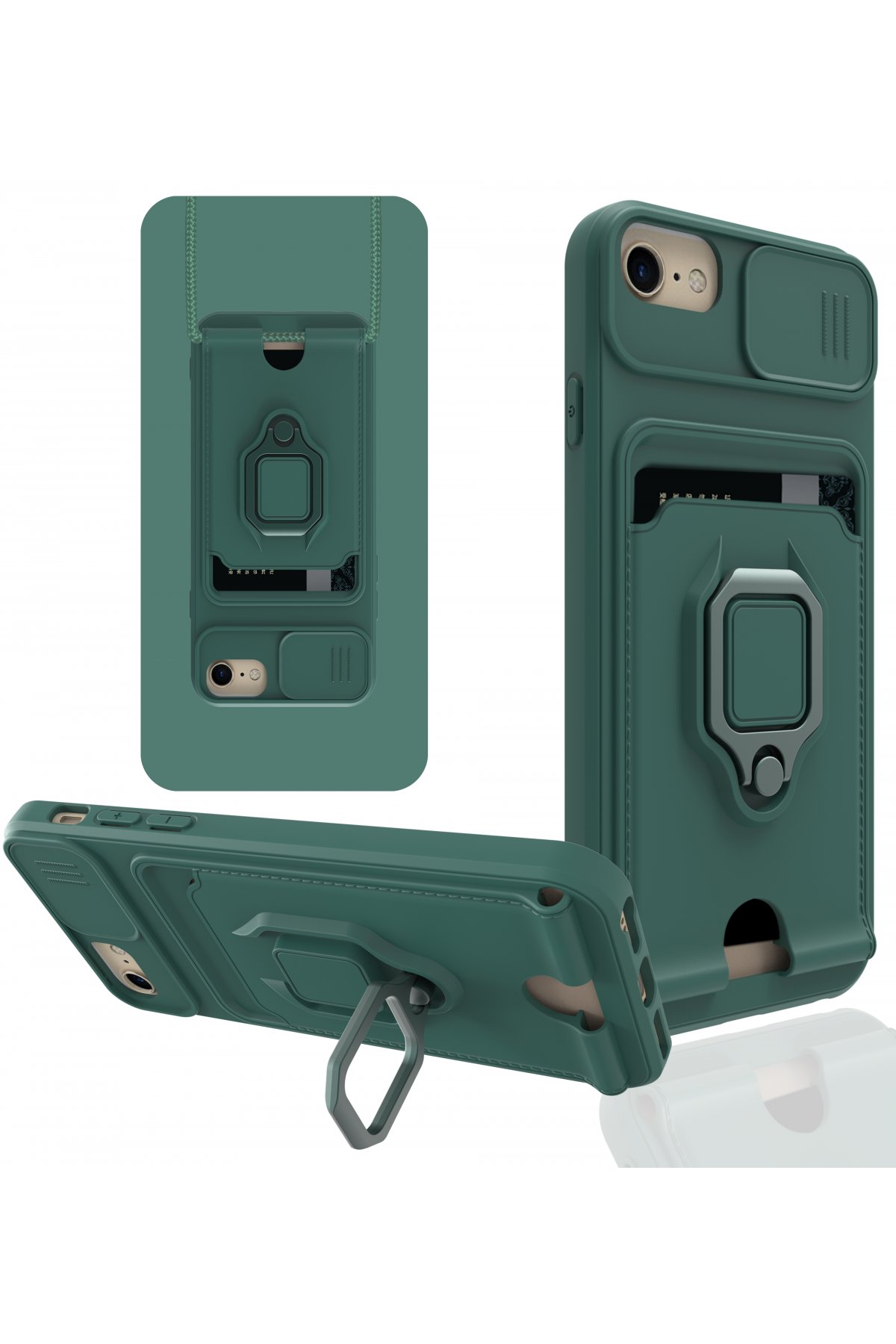 Newface iPhone SE 2020 Kılıf Sofya Yüzüklü Silikon Kapak - Yeşil