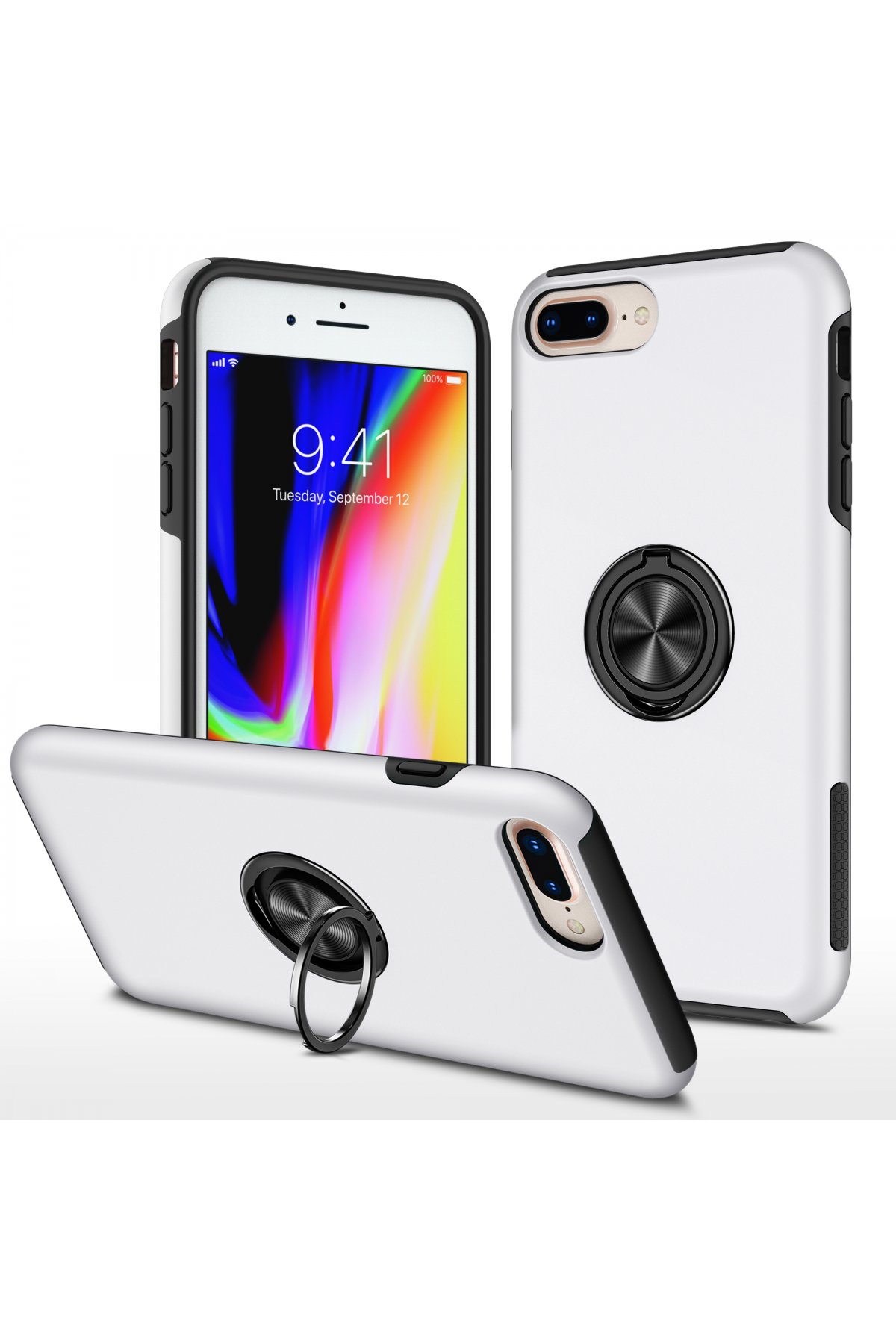 Newface iPhone 8 Plus Kılıf Zegna Yüzüklü Silikon Kapak - Rose