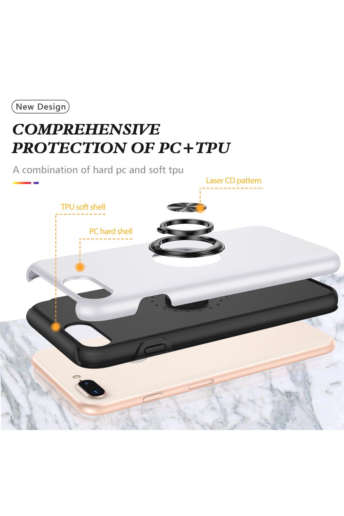 Newface iPhone 8 Plus Kılıf Zegna Yüzüklü Silikon Kapak - Rose