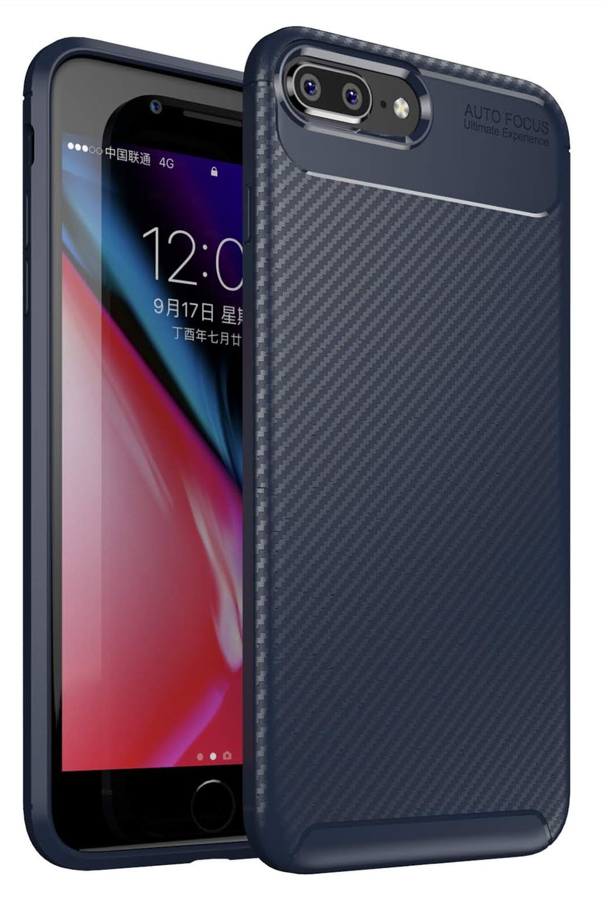 Newface iPhone 8 Plus Kılıf Range Yüzüklü Silikon - Siyah-Mavi