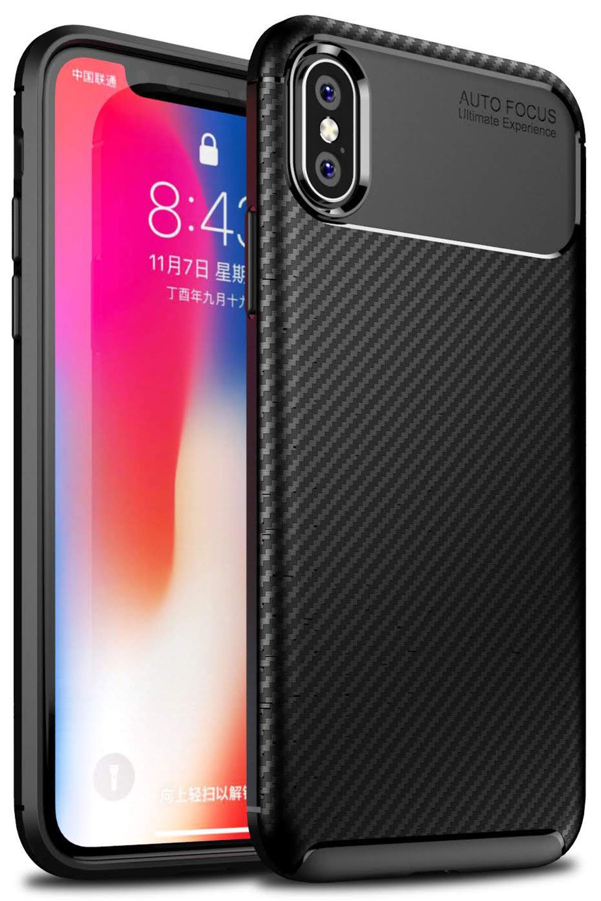Newface iPhone X Kılıf Simli Yüzüklü Silikon - Kırmızı