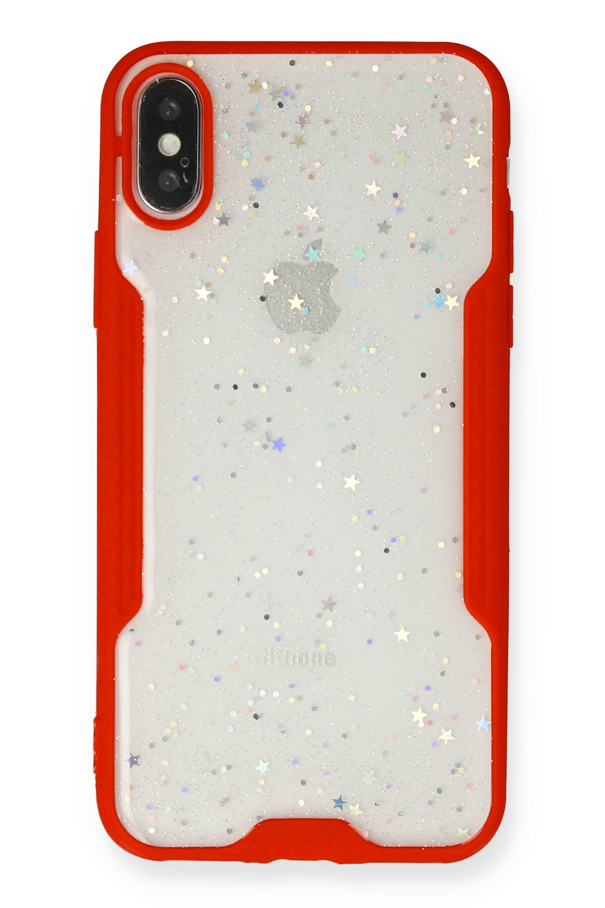 Newface iPhone XS Kılıf Simli Katmanlı Silikon - Kırmızı