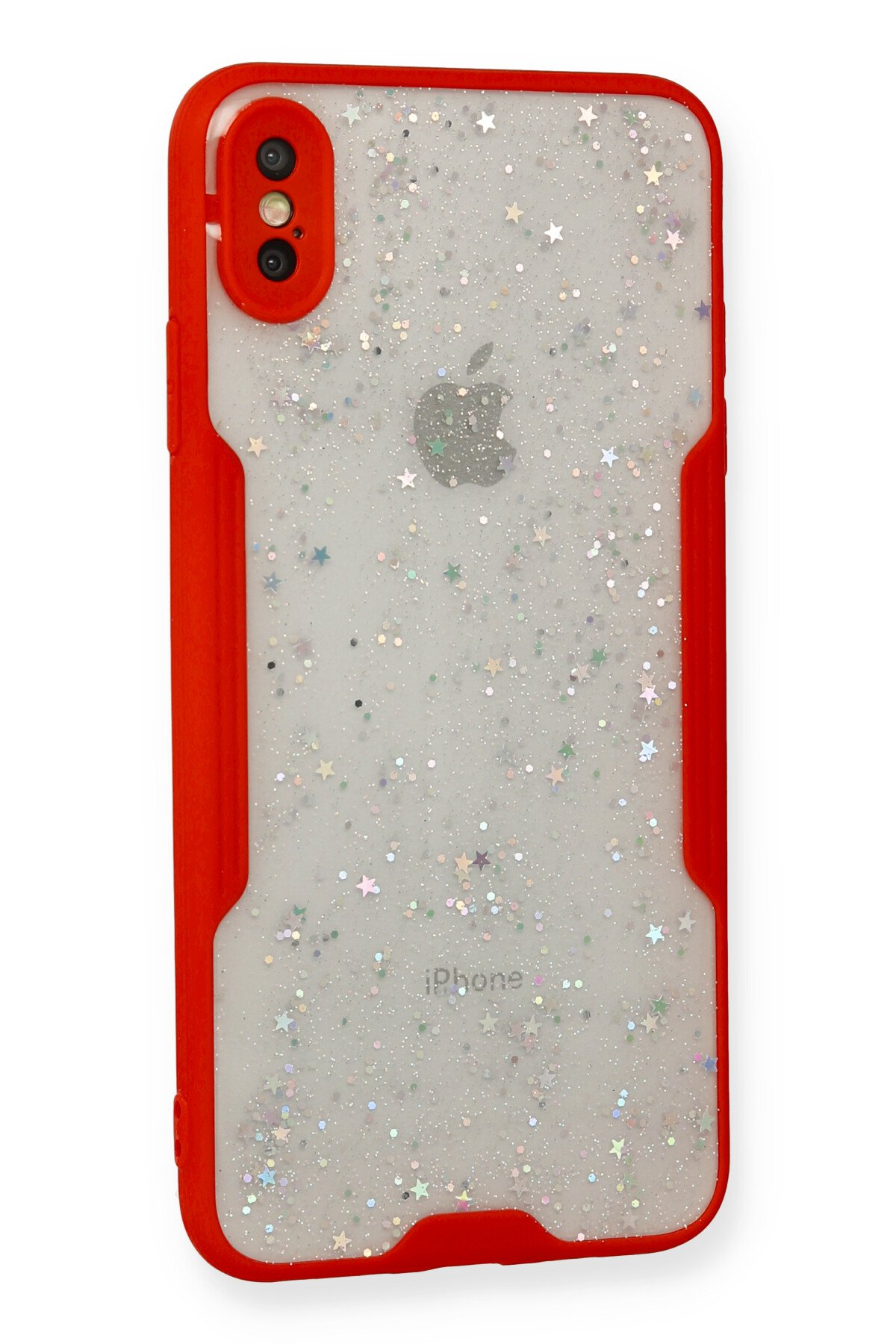 Newface iPhone XS Kılıf Simli Katmanlı Silikon - Kırmızı