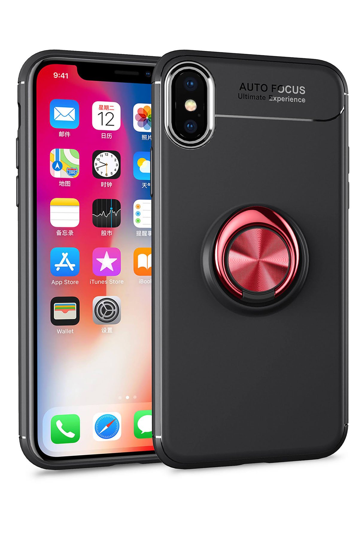 Newface iPhone XS Max Kılıf Range Yüzüklü Silikon - Siyah-Gold