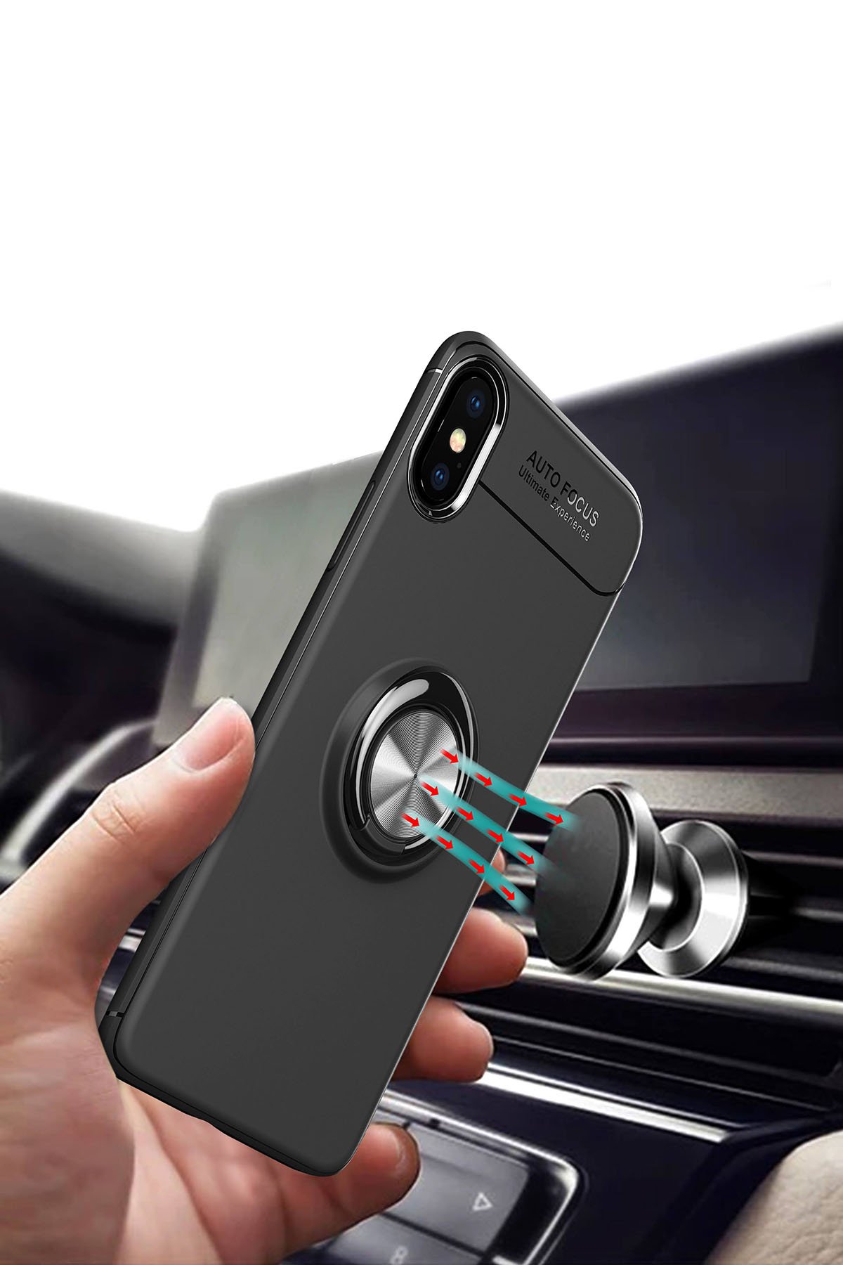 Newface iPhone XS Max Kılıf Range Yüzüklü Silikon - Siyah-Gold