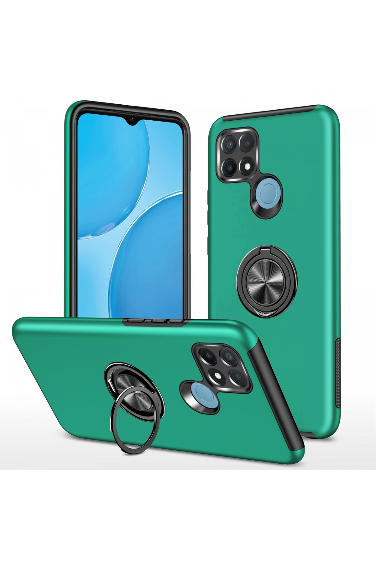 Newface Oppo A15 Kılıf Gros Yüzüklü Silikon - Yeşil