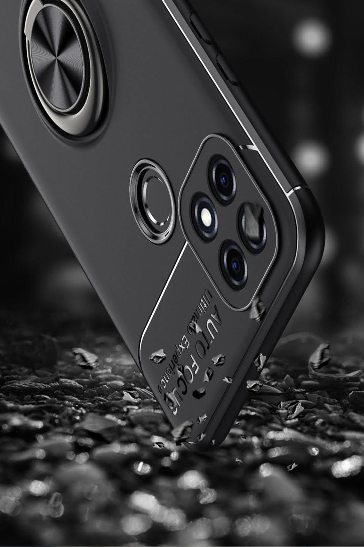 Newface Oppo A15S Kılıf Pars Lens Yüzüklü Silikon - Siyah