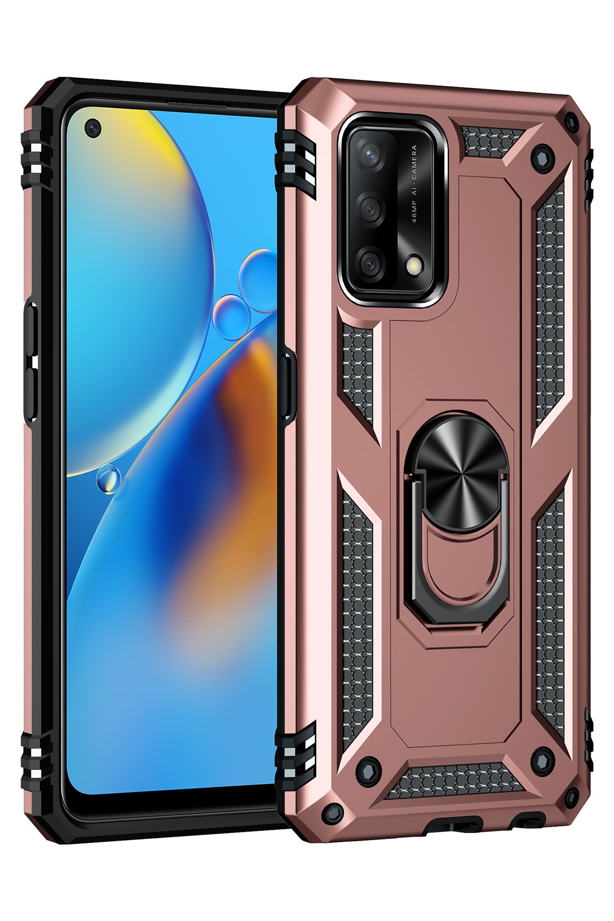 Newface Oppo A74 4G Kılıf Sofya Yüzüklü Silikon Kapak - Siyah