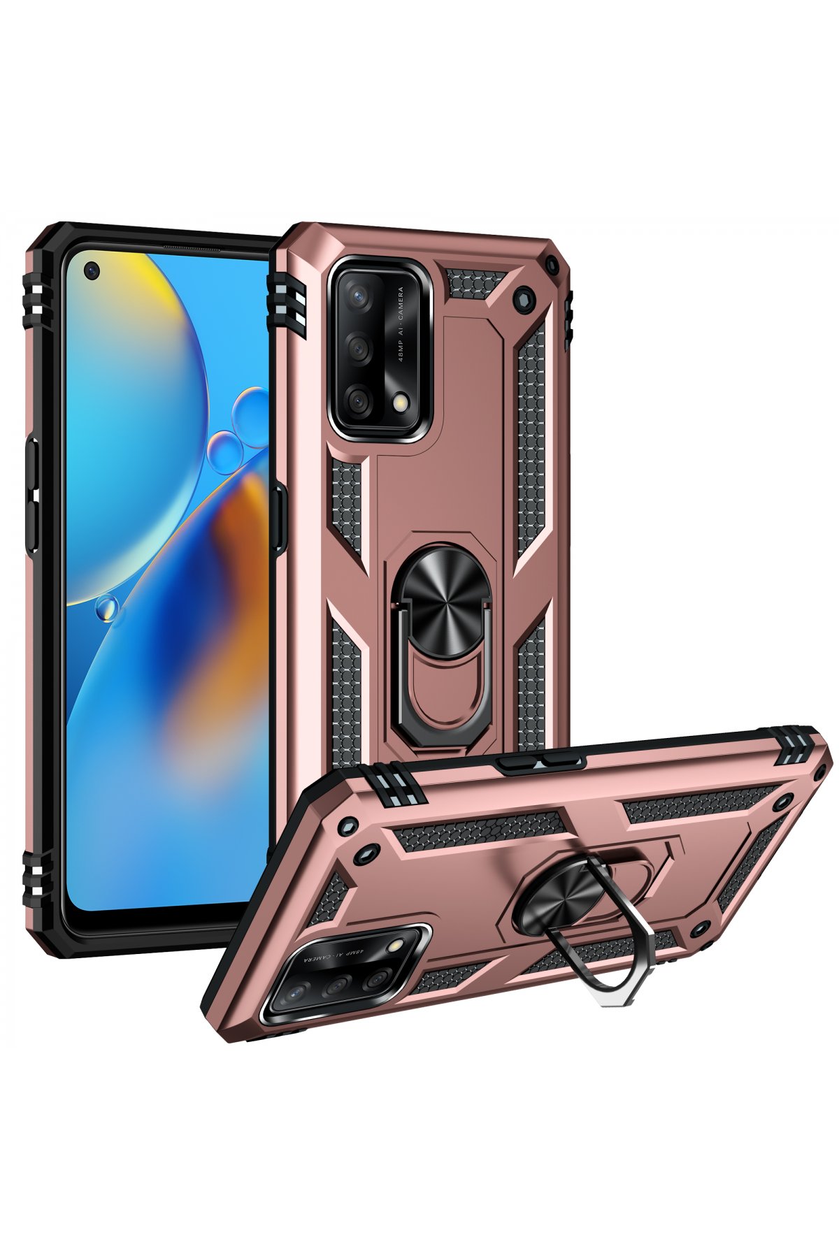 Newface Oppo A74 4G Kılıf Sofya Yüzüklü Silikon Kapak - Siyah