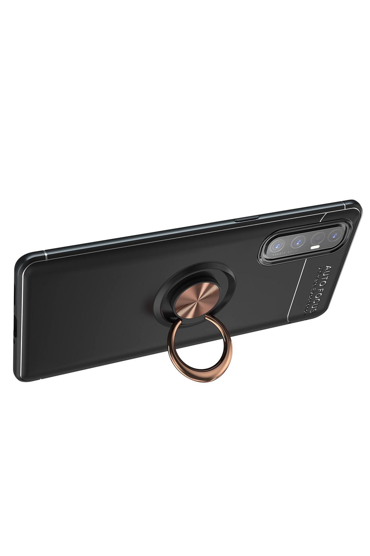 Newface Oppo Reno 3 Pro Kılıf Range Yüzüklü Silikon - Siyah-Gold