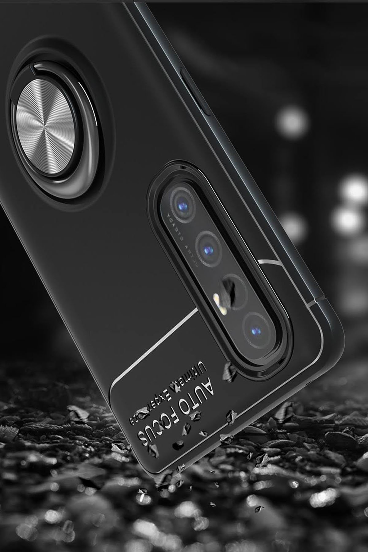 Newface Oppo Reno 3 Pro Kılıf Range Yüzüklü Silikon - Siyah-Kırmızı