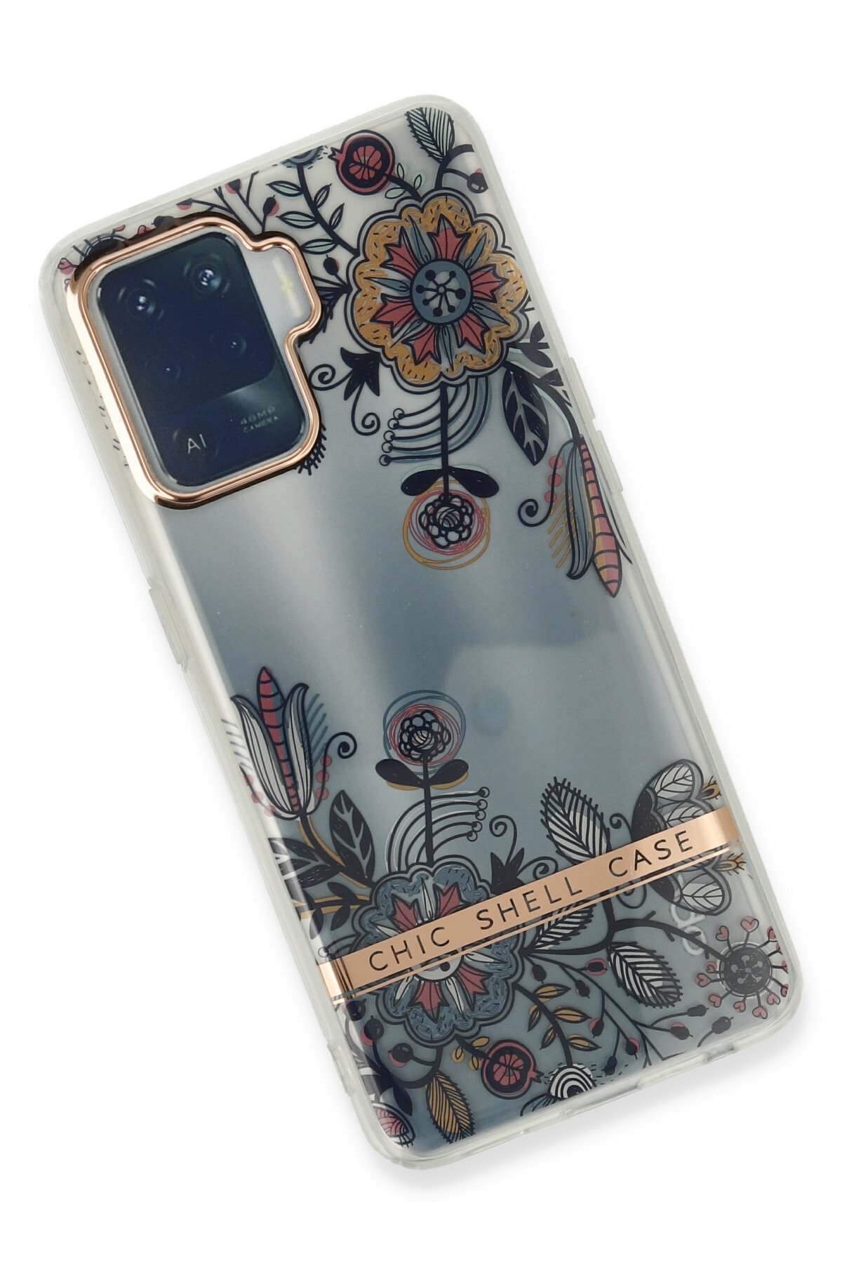 Newface Oppo Reno 5 Lite Kılıf Sofya Yüzüklü Silikon Kapak - Gold