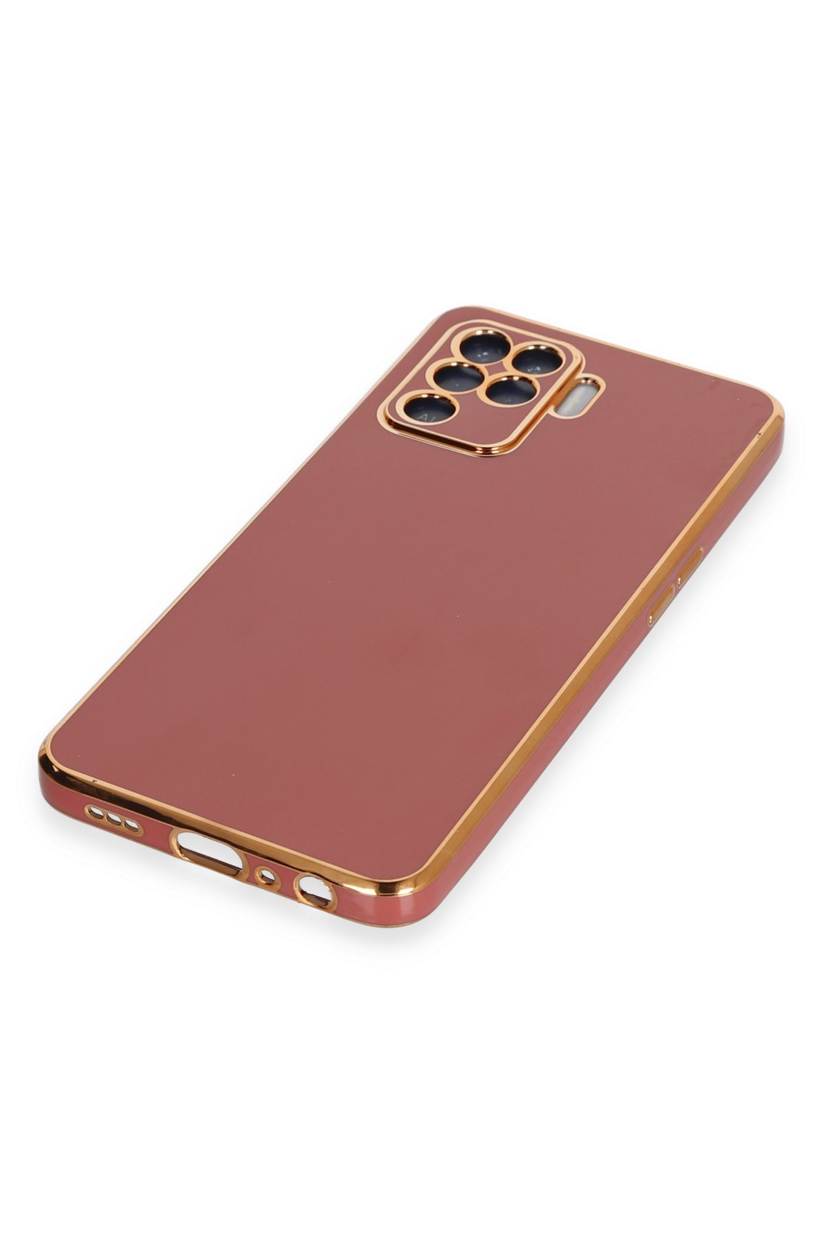 Newface Oppo Reno 5 Lite Kılıf Sofya Yüzüklü Silikon Kapak - Gold