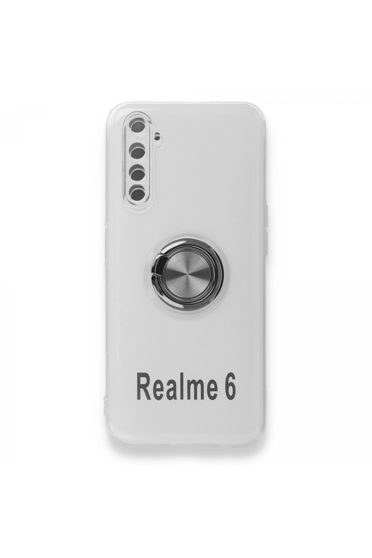 Newface Realme 6 Kılıf Simli Yüzüklü Silikon - Siyah