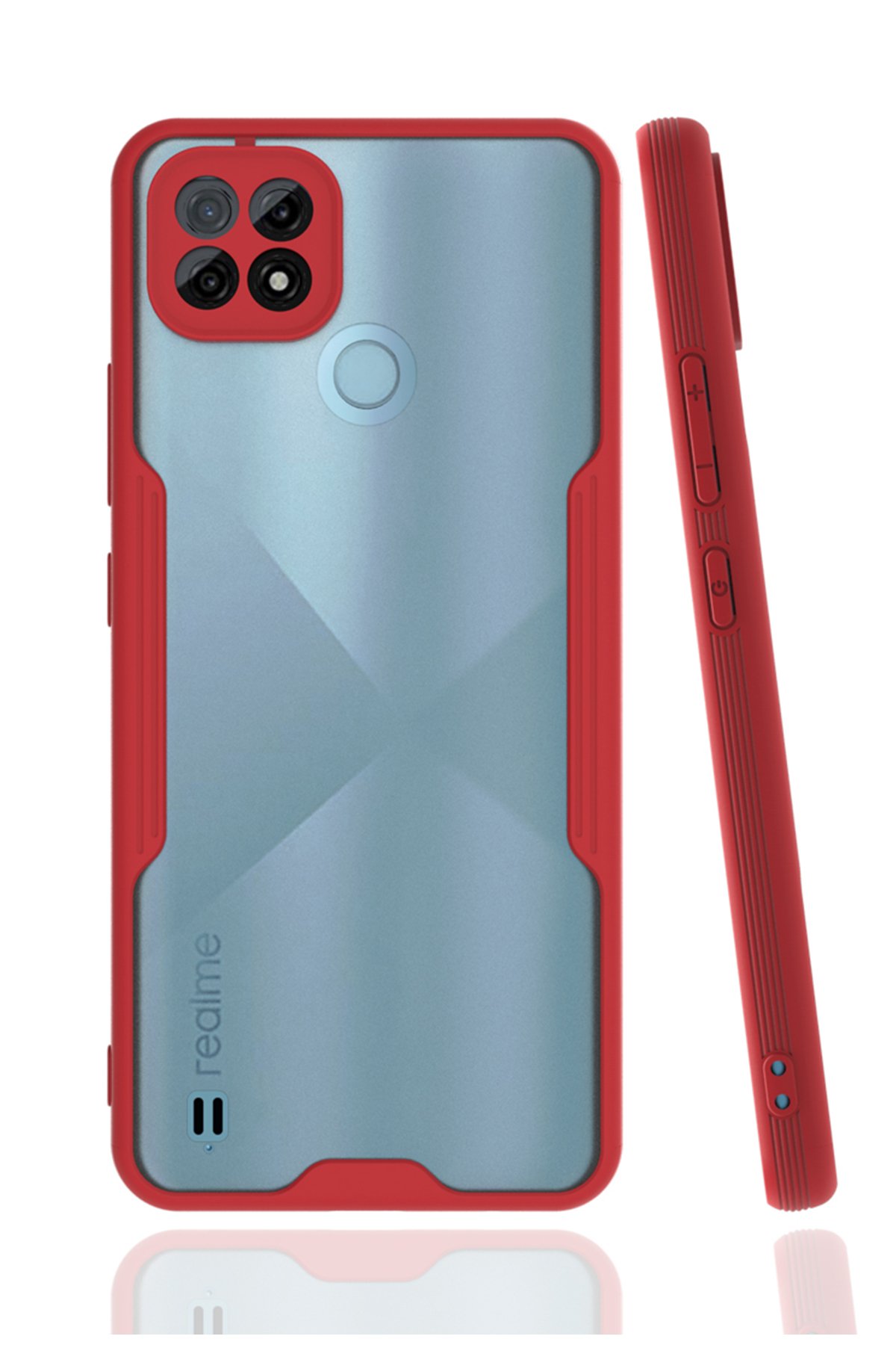 Newface Realme C21 Kılıf Focus Derili Silikon - Kırmızı