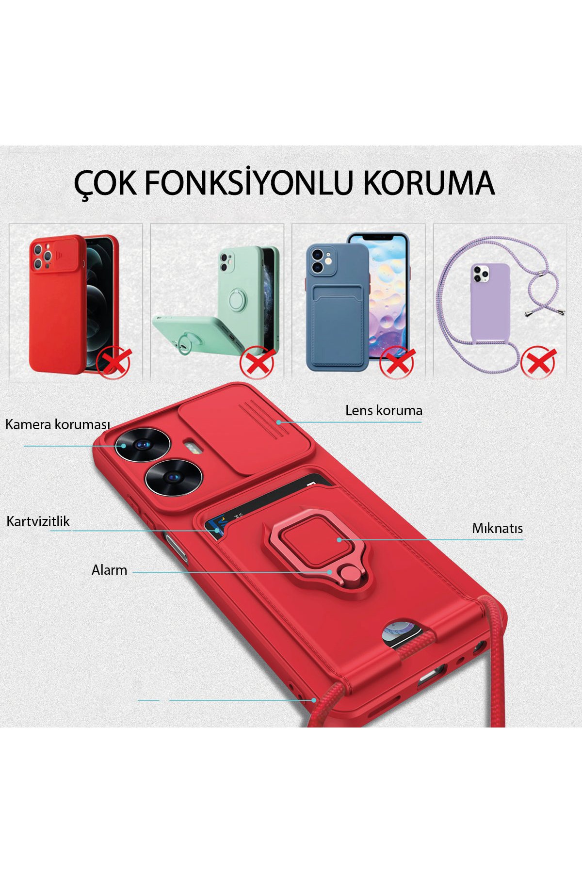 Newface Realme C55 Kılıf Pars Lens Yüzüklü Silikon - Lacivert