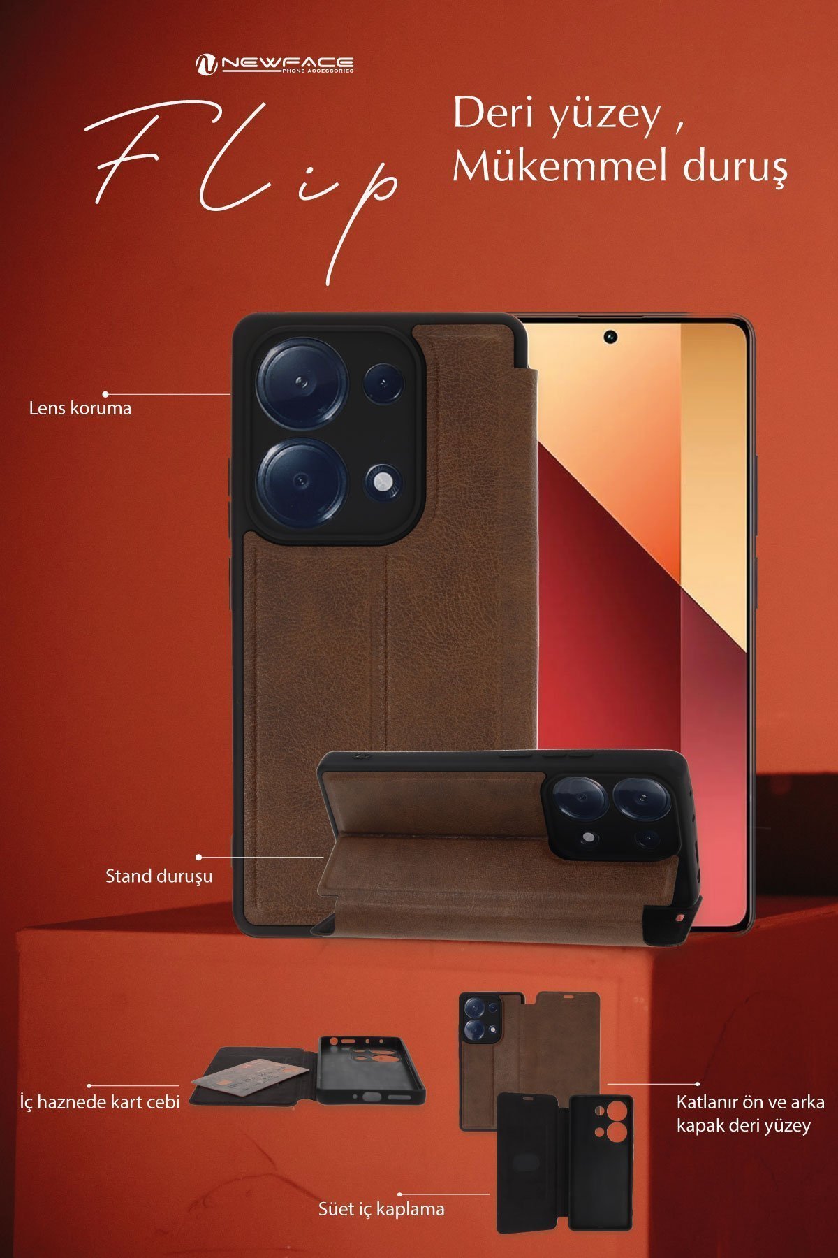 Newface Realme C65 Kılıf Aras Deri Kapak - Taba