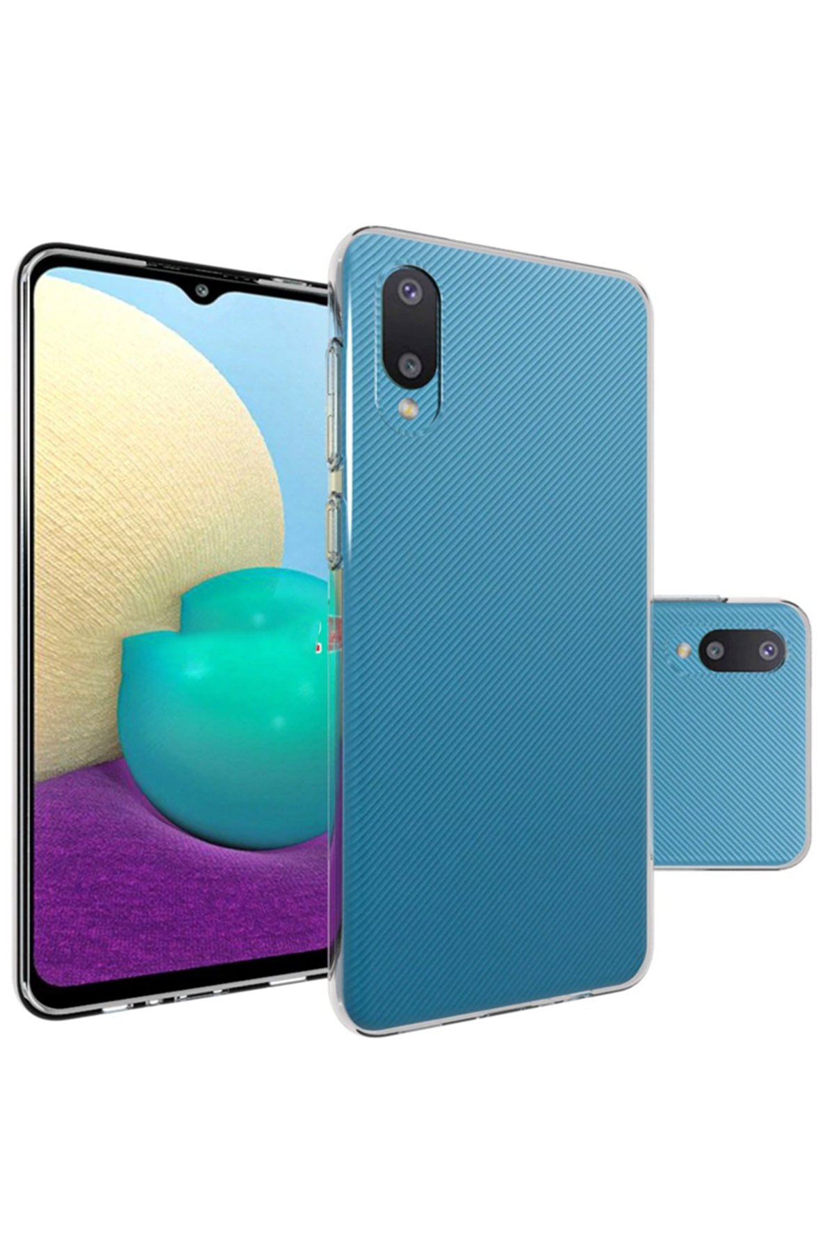 Newface Samsung Galaxy A02 Kılıf Ebruli Lansman Silikon - Mavi-Turuncu