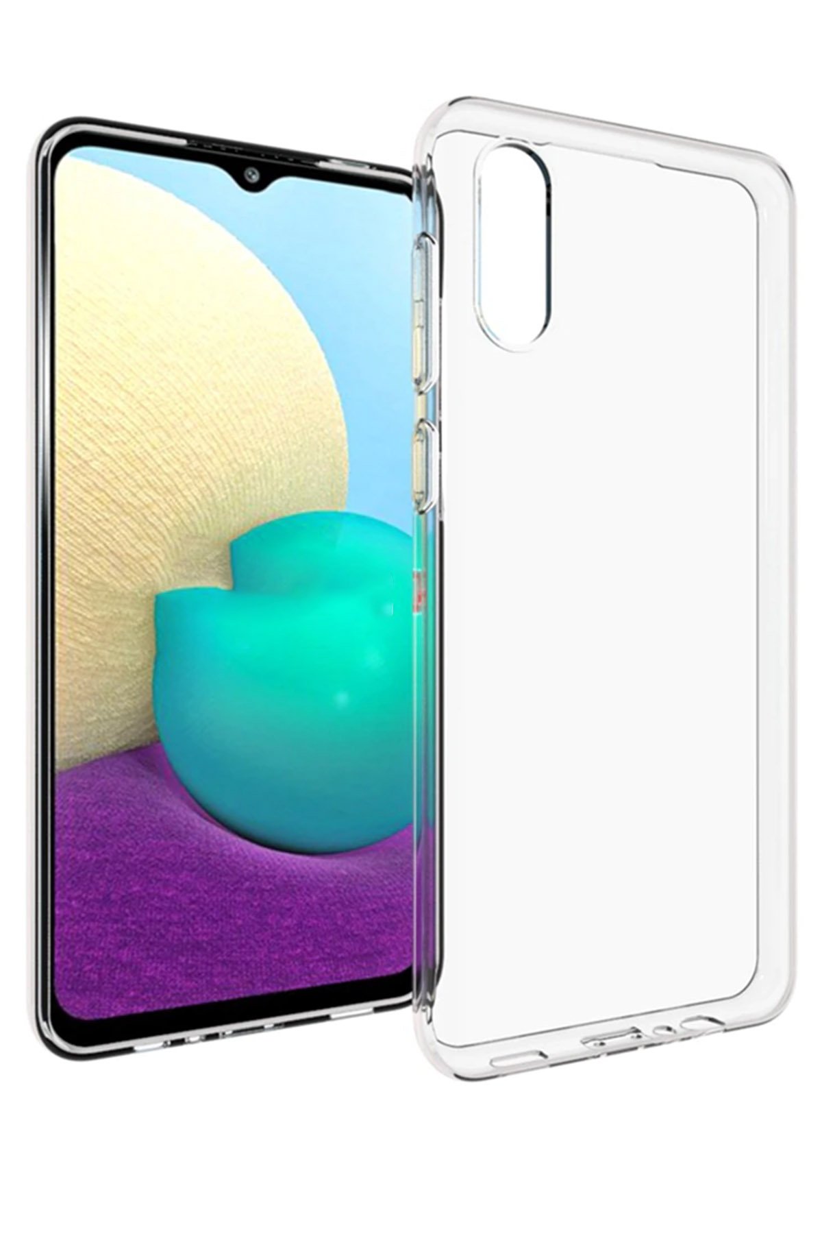Newface Samsung Galaxy A02 Kılıf Ebruli Lansman Silikon - Mavi-Turuncu