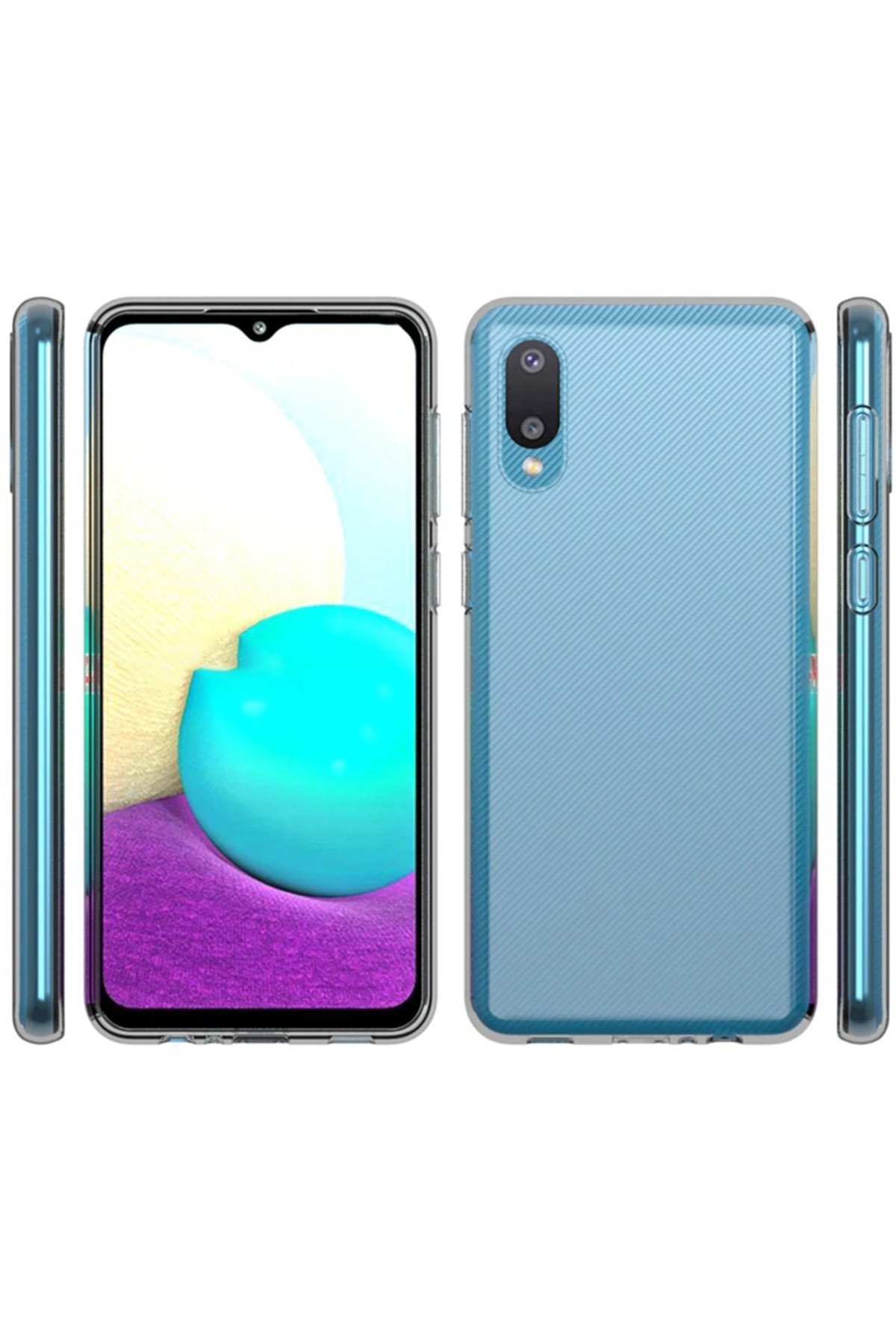 Newface Samsung Galaxy A02 Kılıf Ebruli Lansman Silikon - Mavi-Turuncu