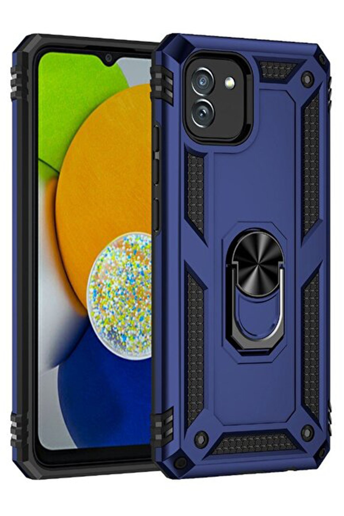 Newface Samsung Galaxy A03 Kılıf Pars Lens Yüzüklü Silikon - Lacivert