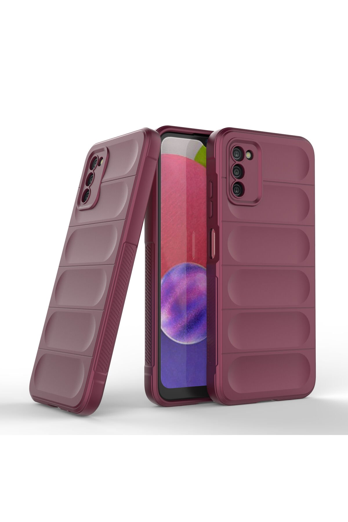 Newface Samsung Galaxy A03S Kılıf Ebruli Lansman Silikon - Kırmızı-Mor