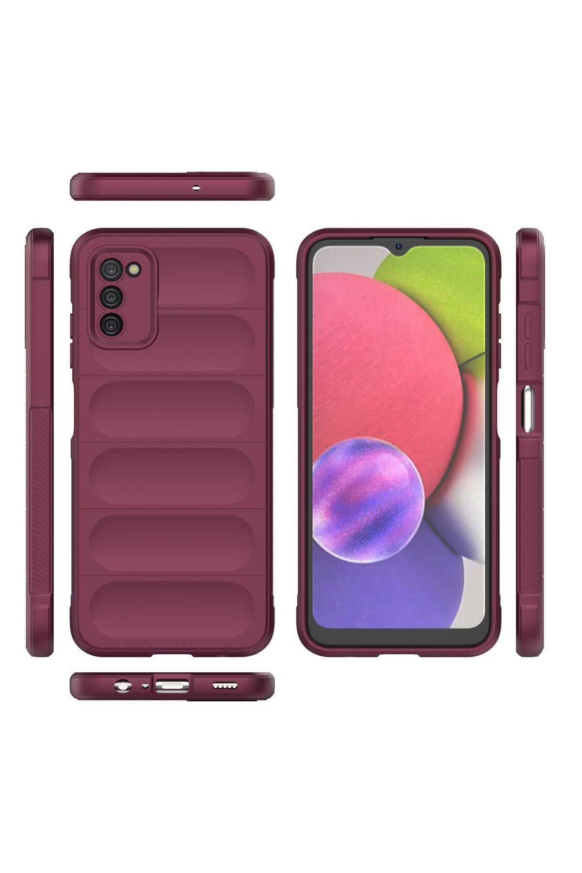 Newface Samsung Galaxy A03S Kılıf Ebruli Lansman Silikon - Kırmızı-Mor