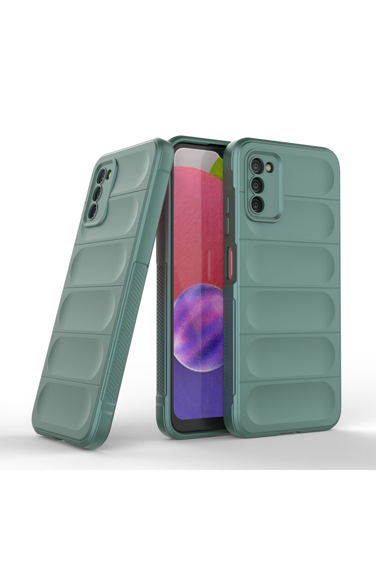 Newface Samsung Galaxy A03S Kılıf Ebruli Lansman Silikon - Sarı-Lila