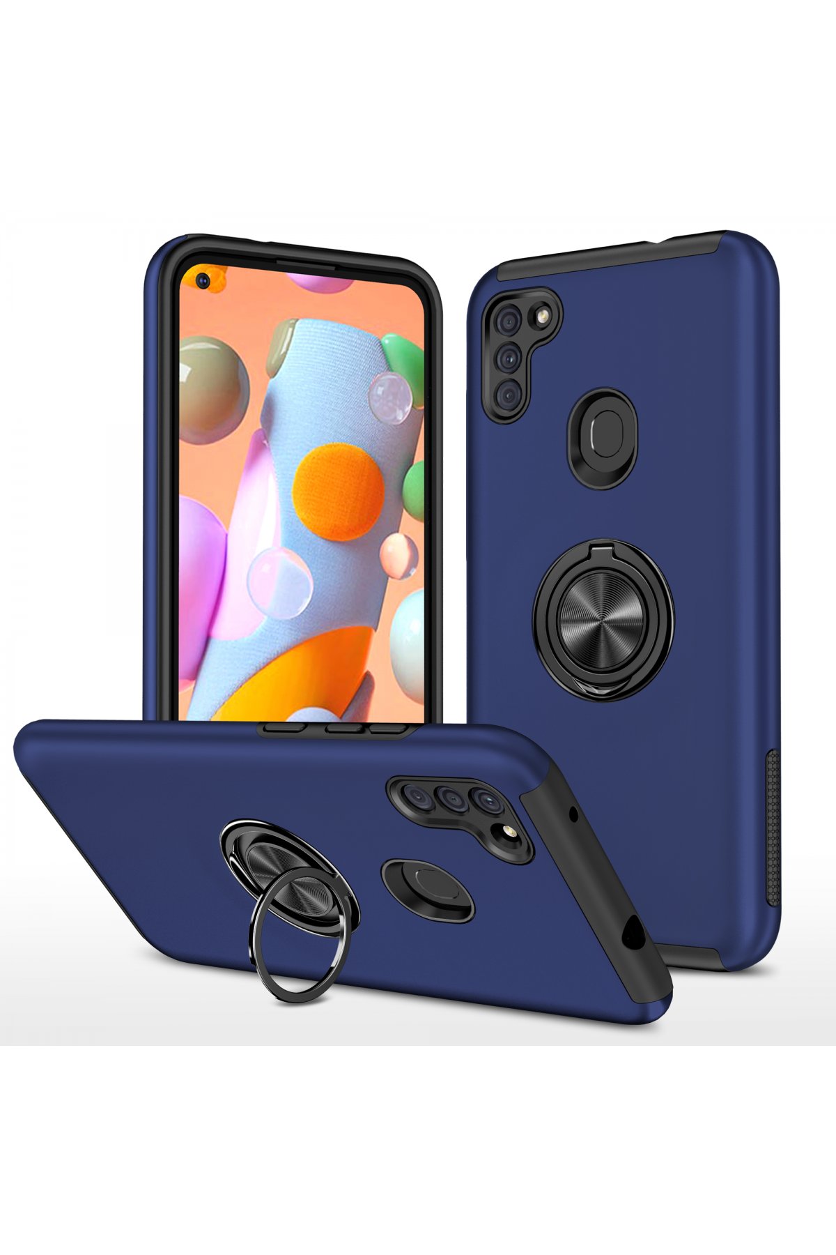 Newface Samsung Galaxy A11 Kılıf Elit Yüzüklü Kapak - Kırmızı