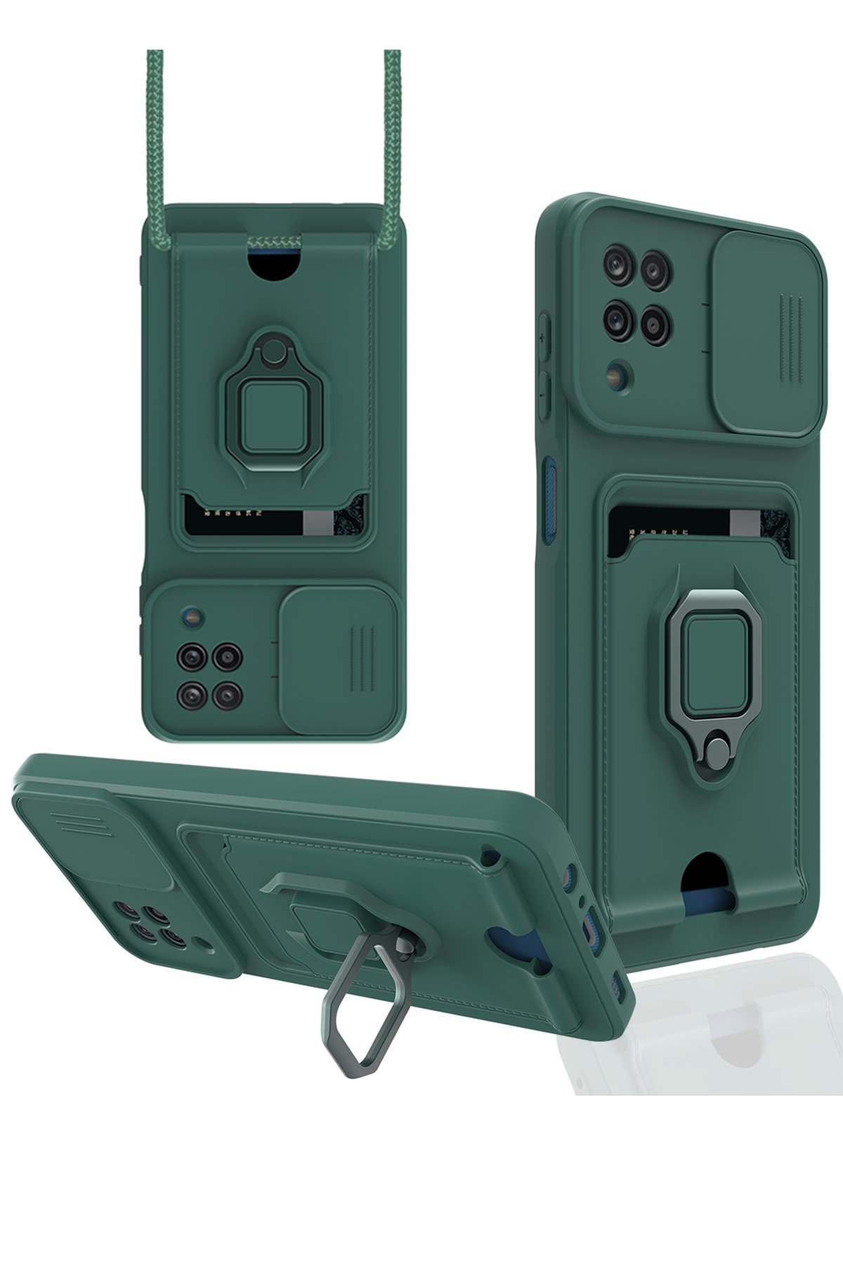 Newface Samsung Galaxy A12 Kılıf Range Yüzüklü Silikon - Siyah