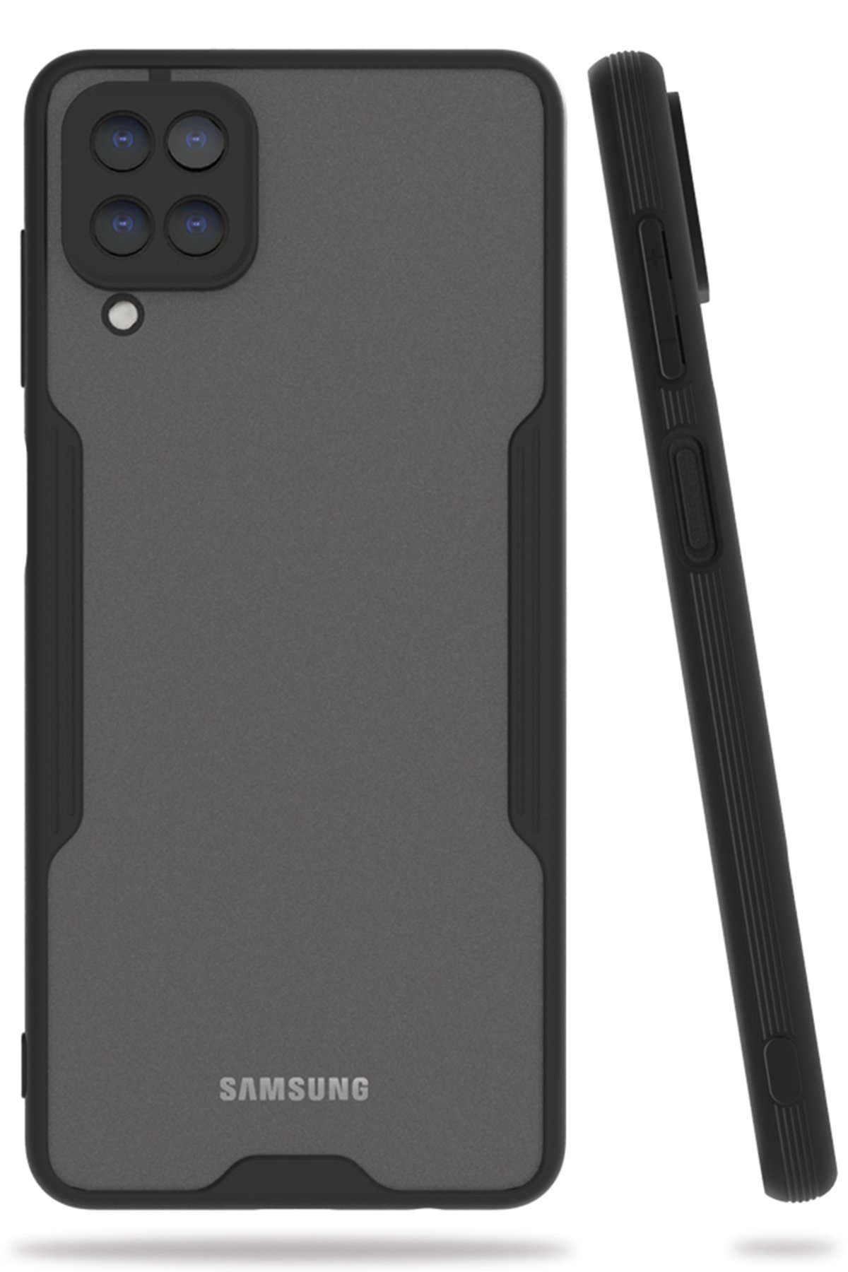Newface Samsung Galaxy A12 Kılıf Range Yüzüklü Silikon - Siyah
