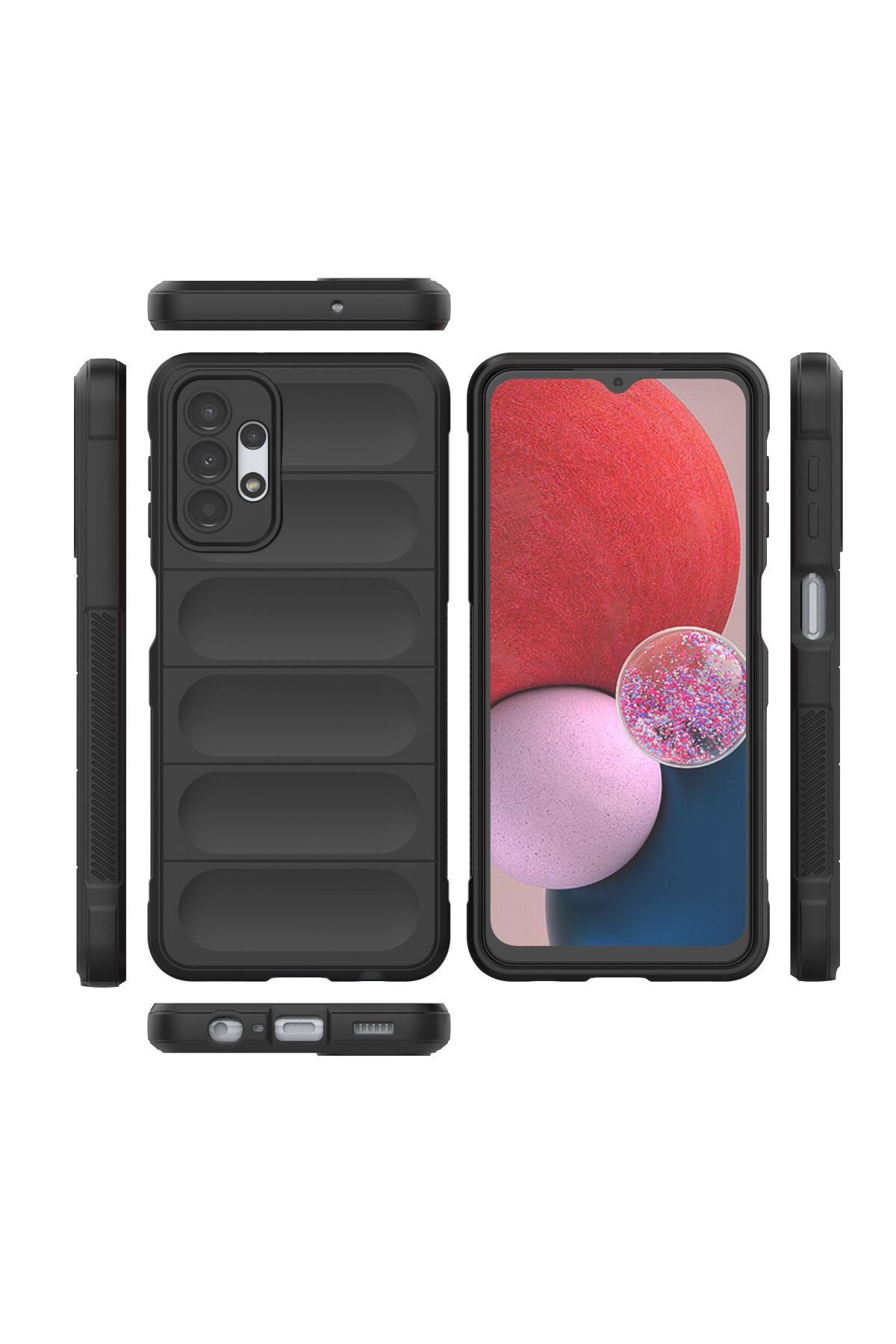 Newface Samsung Galaxy A13 4G Kılıf Pars Lens Yüzüklü Silikon - Gümüş