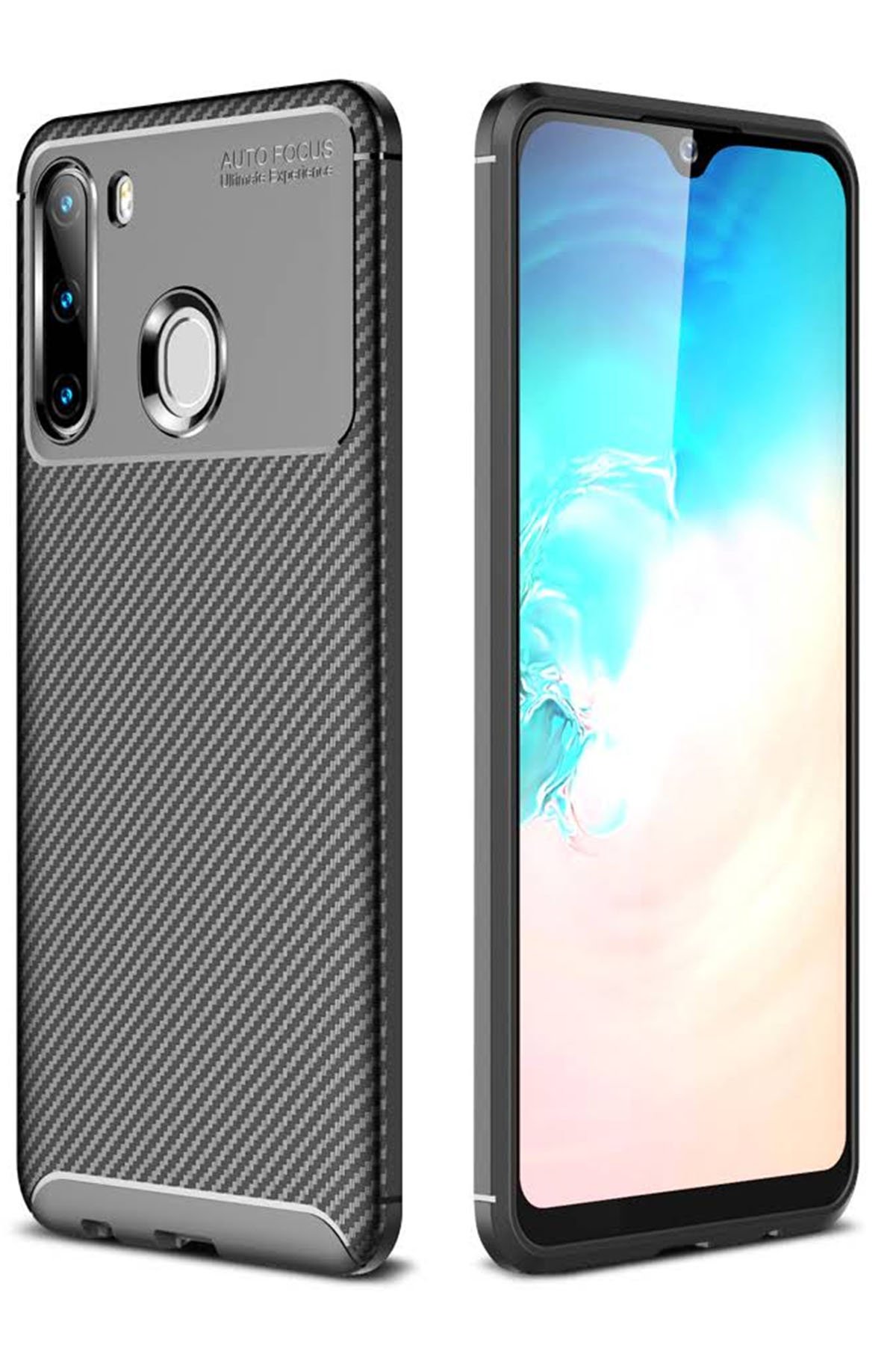 Newface Samsung Galaxy A21 Kılıf Auto Focus Karbon Kapak - Kahverengi