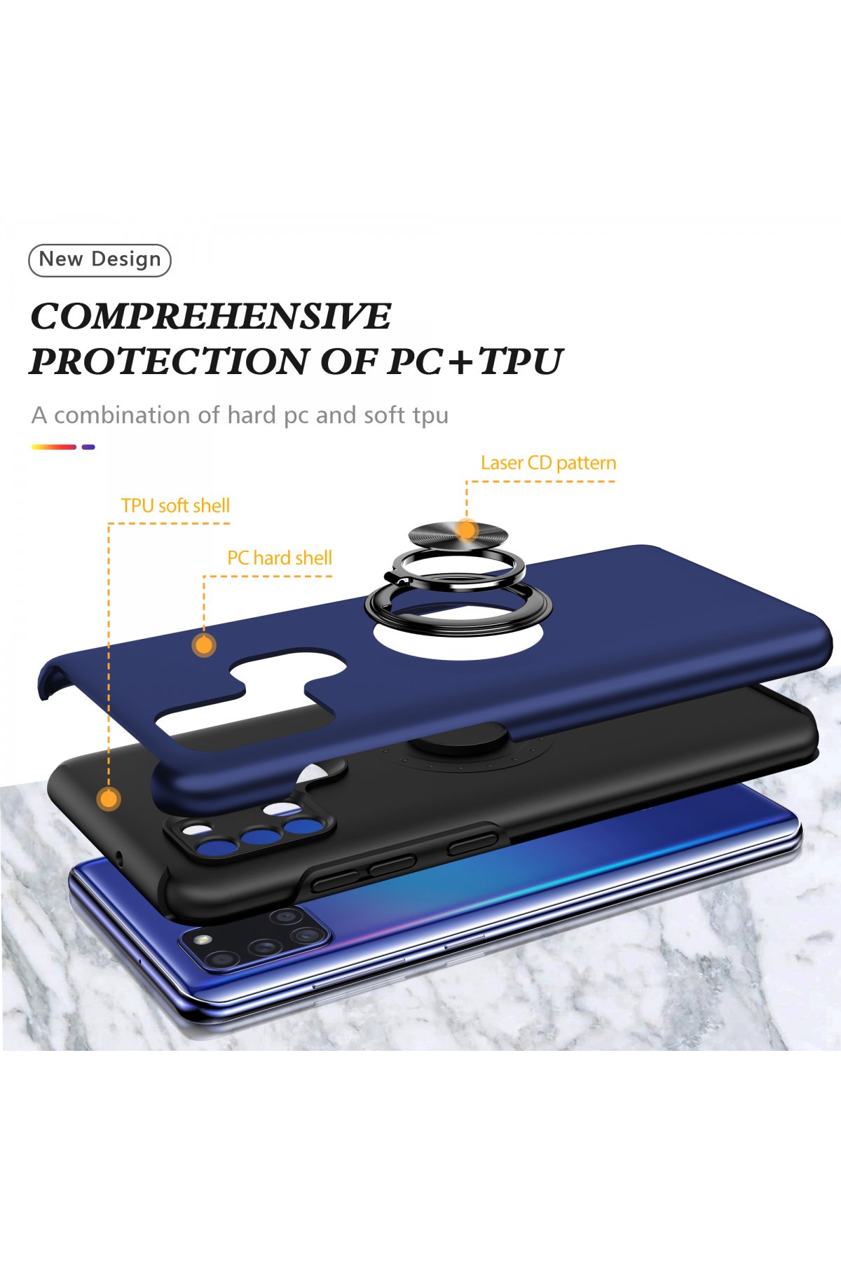 Newface Samsung Galaxy A21S Kılıf Platin Simli Silikon - Mavi