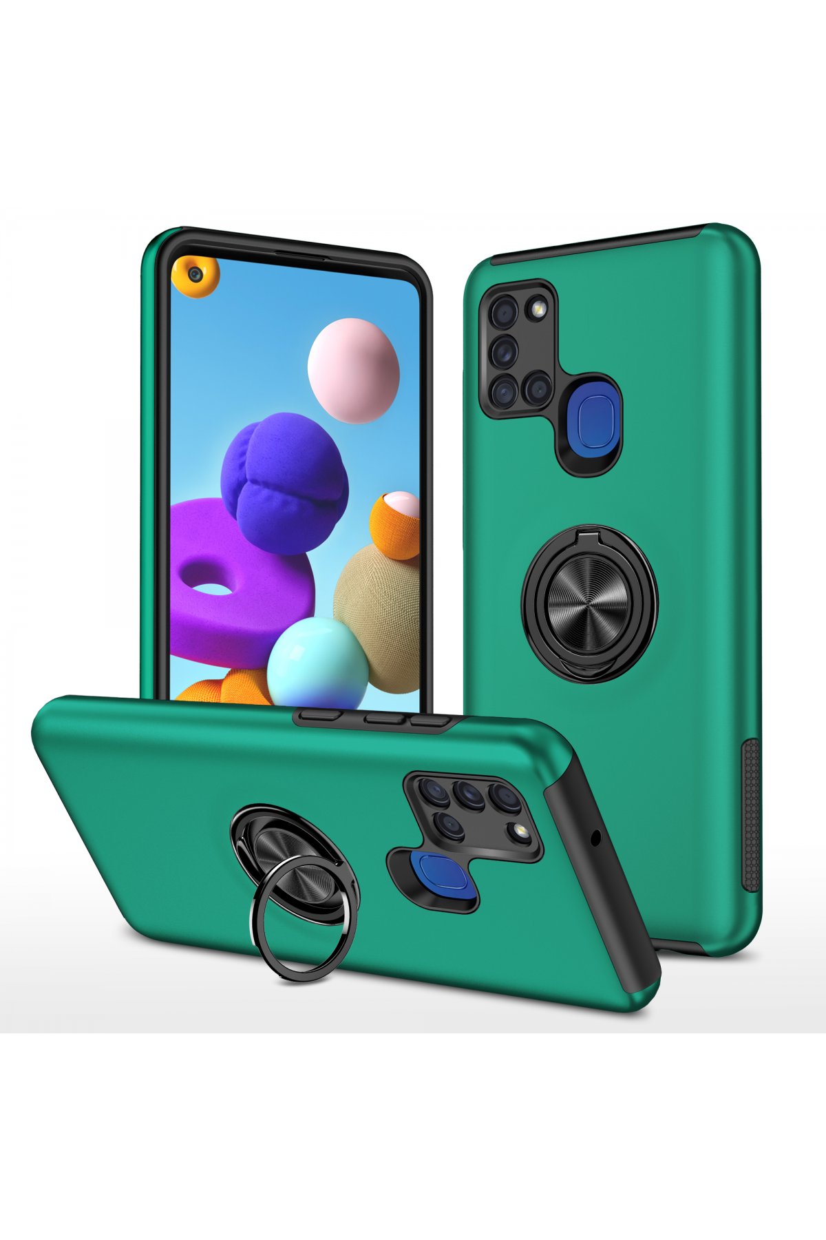 Newface Samsung Galaxy A21S Kılıf Range Yüzüklü Silikon - Kırmızı