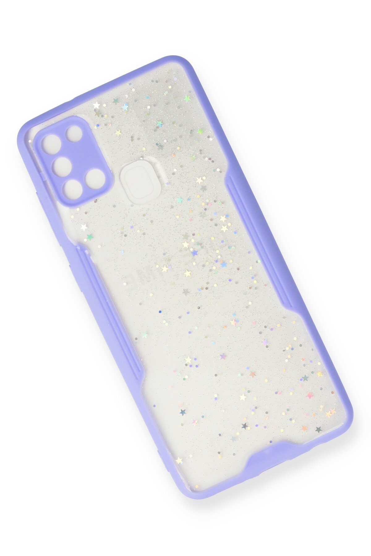 Newface Samsung Galaxy A21S Kılıf Platin Simli Silikon - Mavi