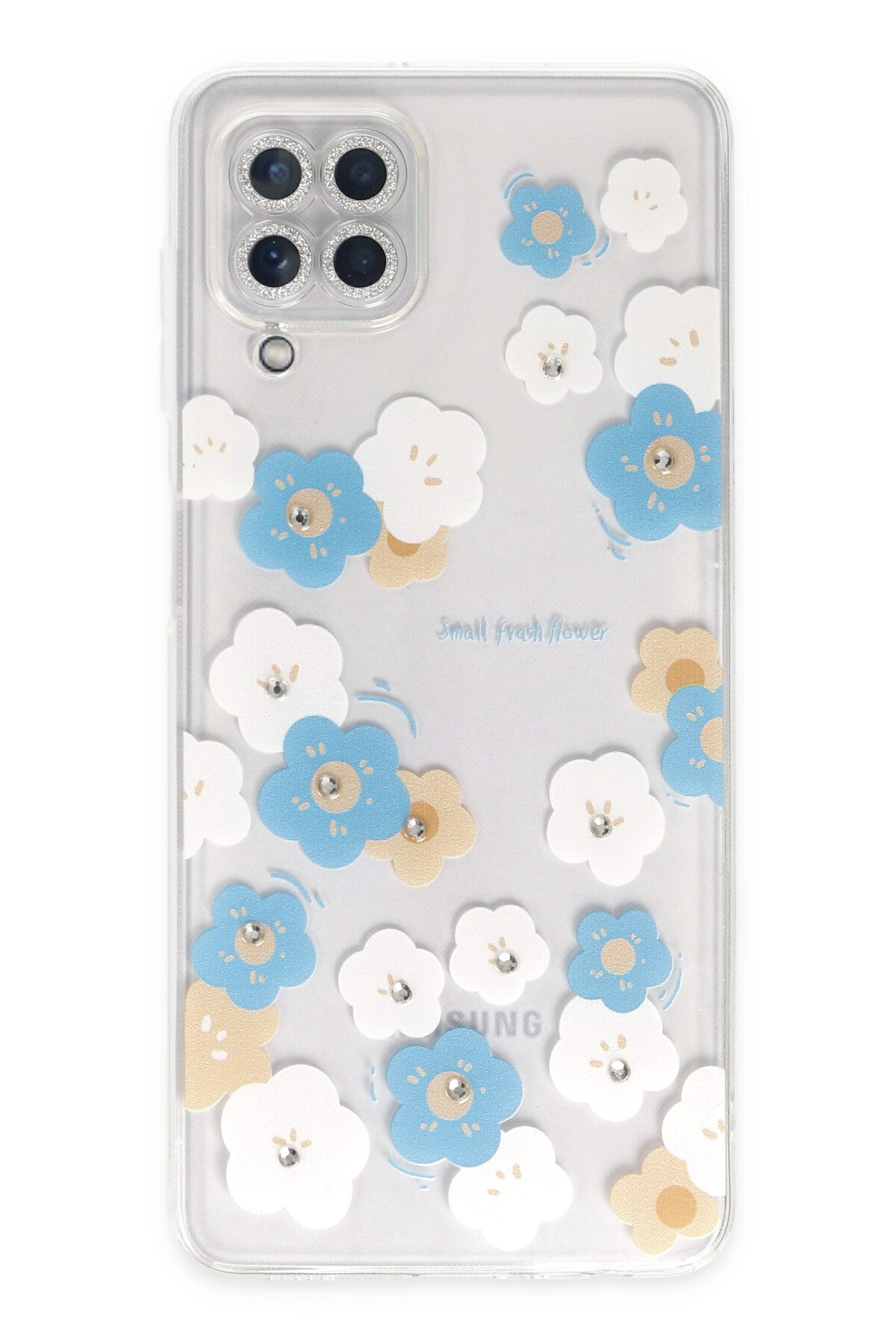 Newface Samsung Galaxy A22 Kılıf Palm Buzlu Kamera Sürgülü Silikon - Sarı