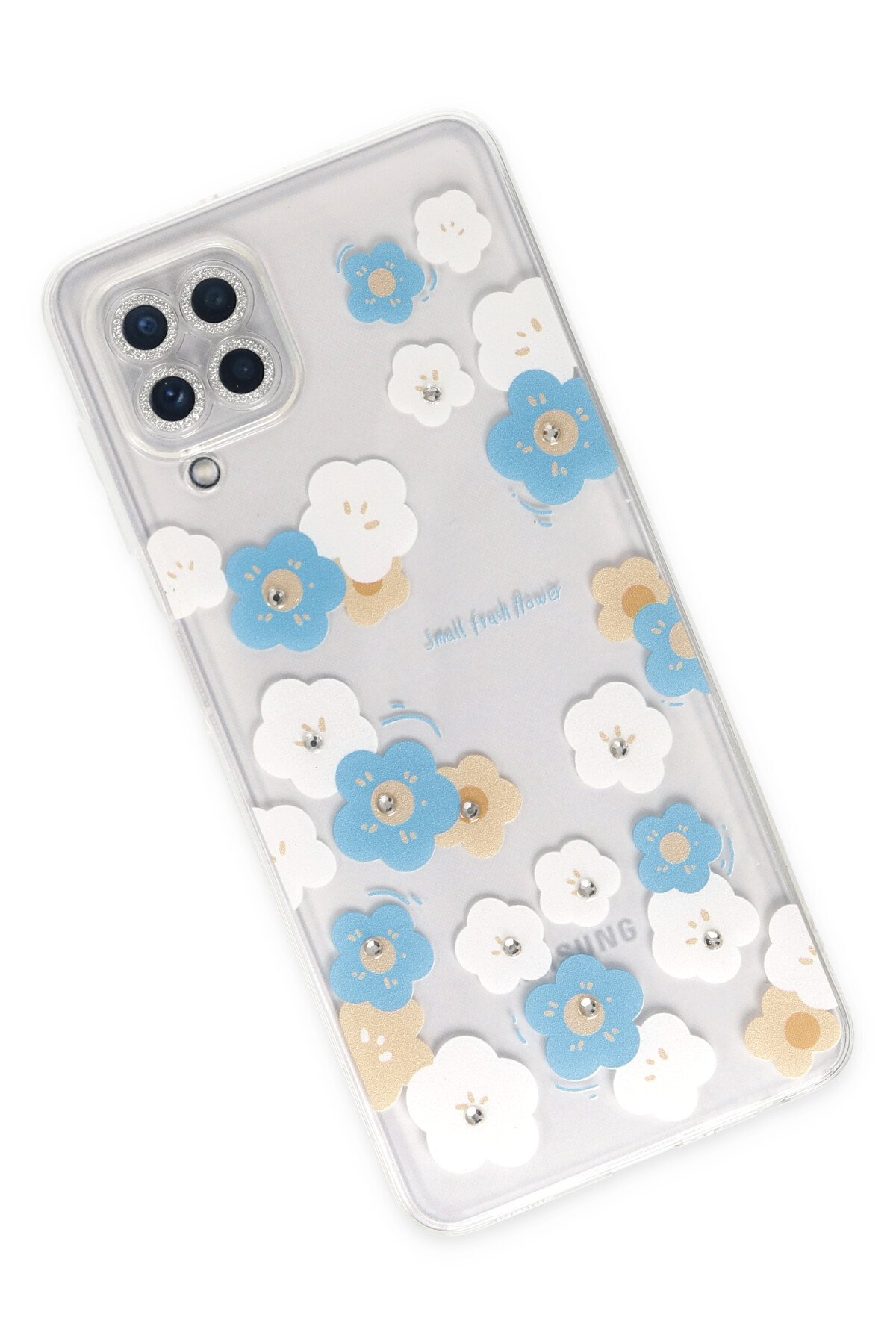 Newface Samsung Galaxy A22 Kılıf Palm Buzlu Kamera Sürgülü Silikon - Sarı