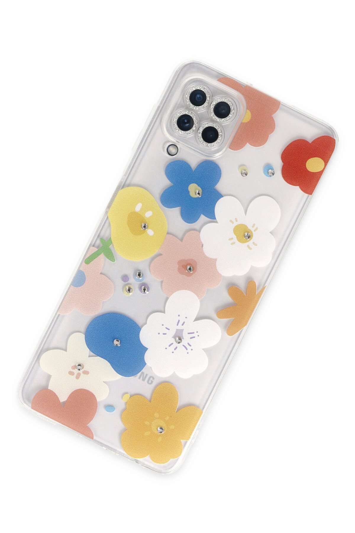 Newface Samsung Galaxy A22 Kılıf Palm Buzlu Kamera Sürgülü Silikon - Sarı