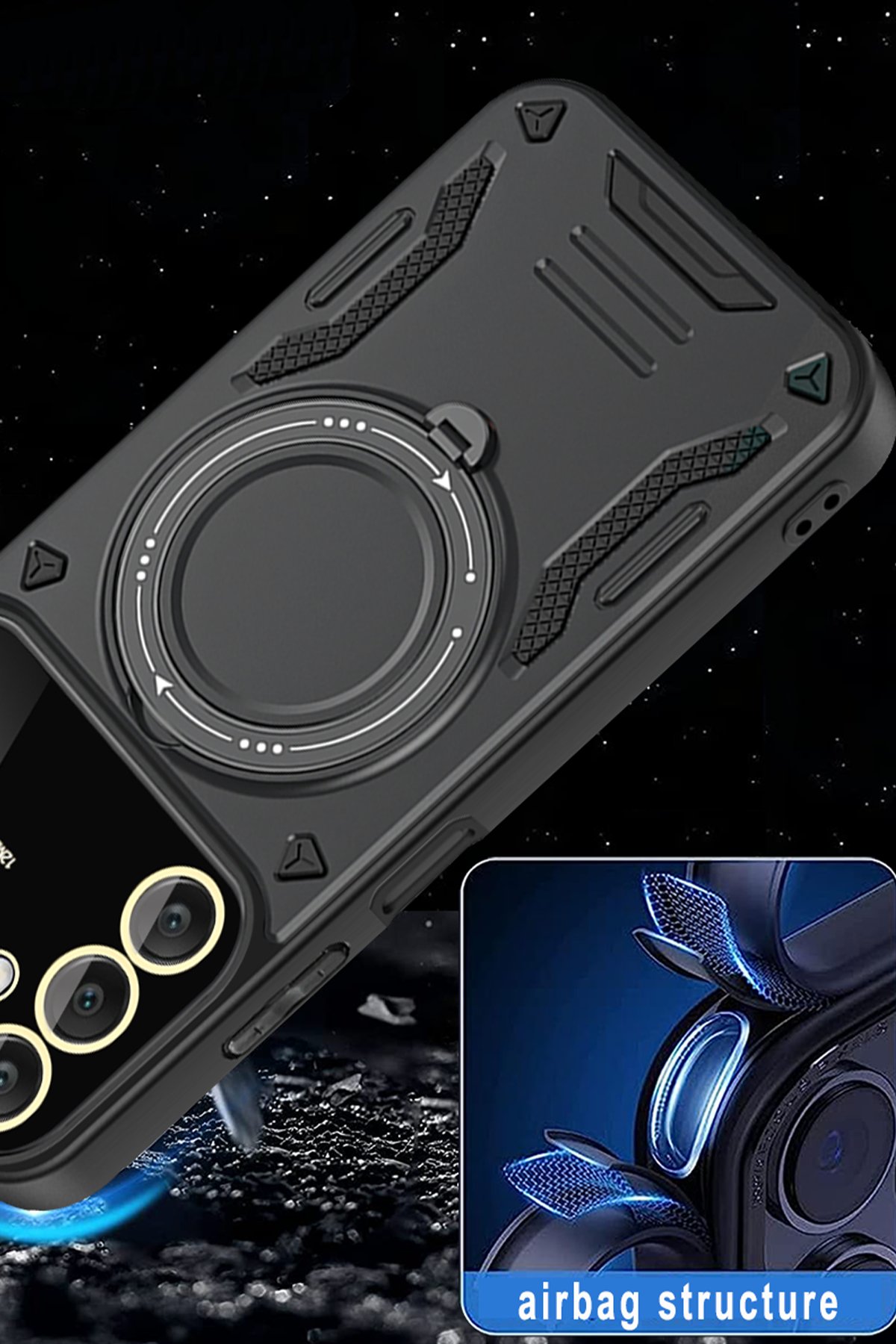 Newface Samsung Galaxy A34 5G Kılıf Pars Lens Yüzüklü Silikon - Siyah