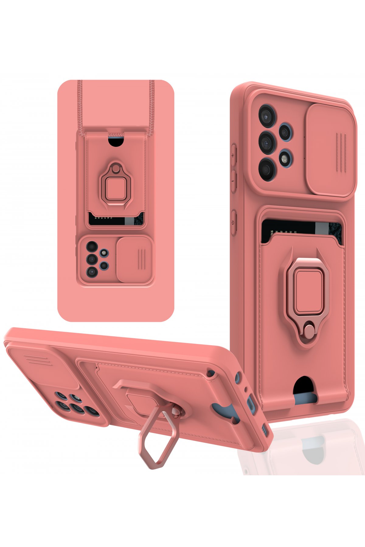 Newface Samsung Galaxy A52 Kılıf Sofya Yüzüklü Silikon Kapak - Rose