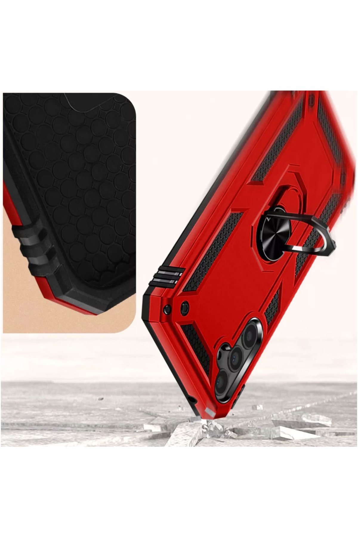 Newface Samsung Galaxy A54 5G Kılıf Mega Standlı Silikon - Kırmızı