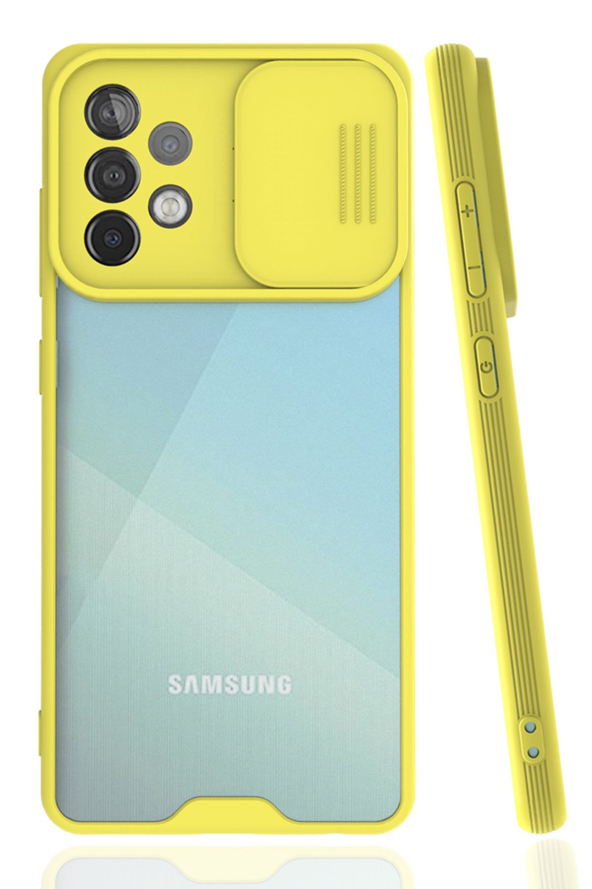 Newface Samsung Galaxy A72 Kılıf Simli Yüzüklü Silikon - Sarı